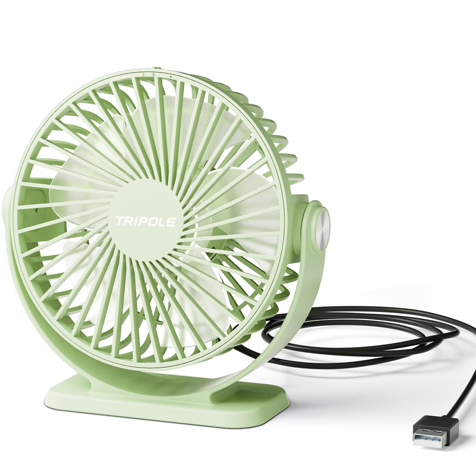 TriPole Small Desk Fan USB Powered Personal Fan Strong Airflow 3 Speeds Mini Fan 360Rotation Portable Fan 5.1 Inch Quiet Table F