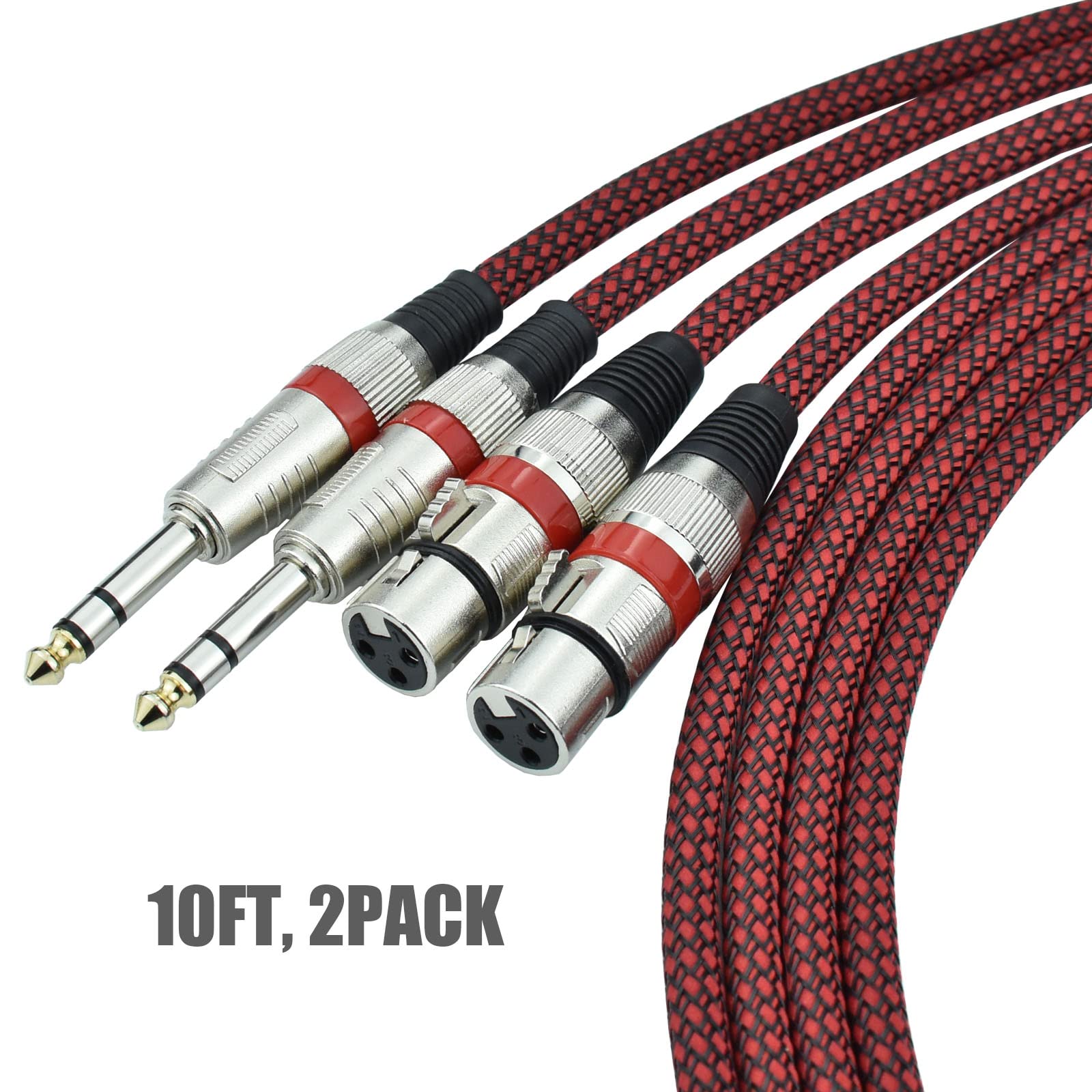 Mugteeve Xlr Female To 1/4 Trs Cable Adapter Balanced, 10 Feet 6.35 Mm Stereo Quarter Inch Trs To Xlr Microphone Cable, Nylon Br