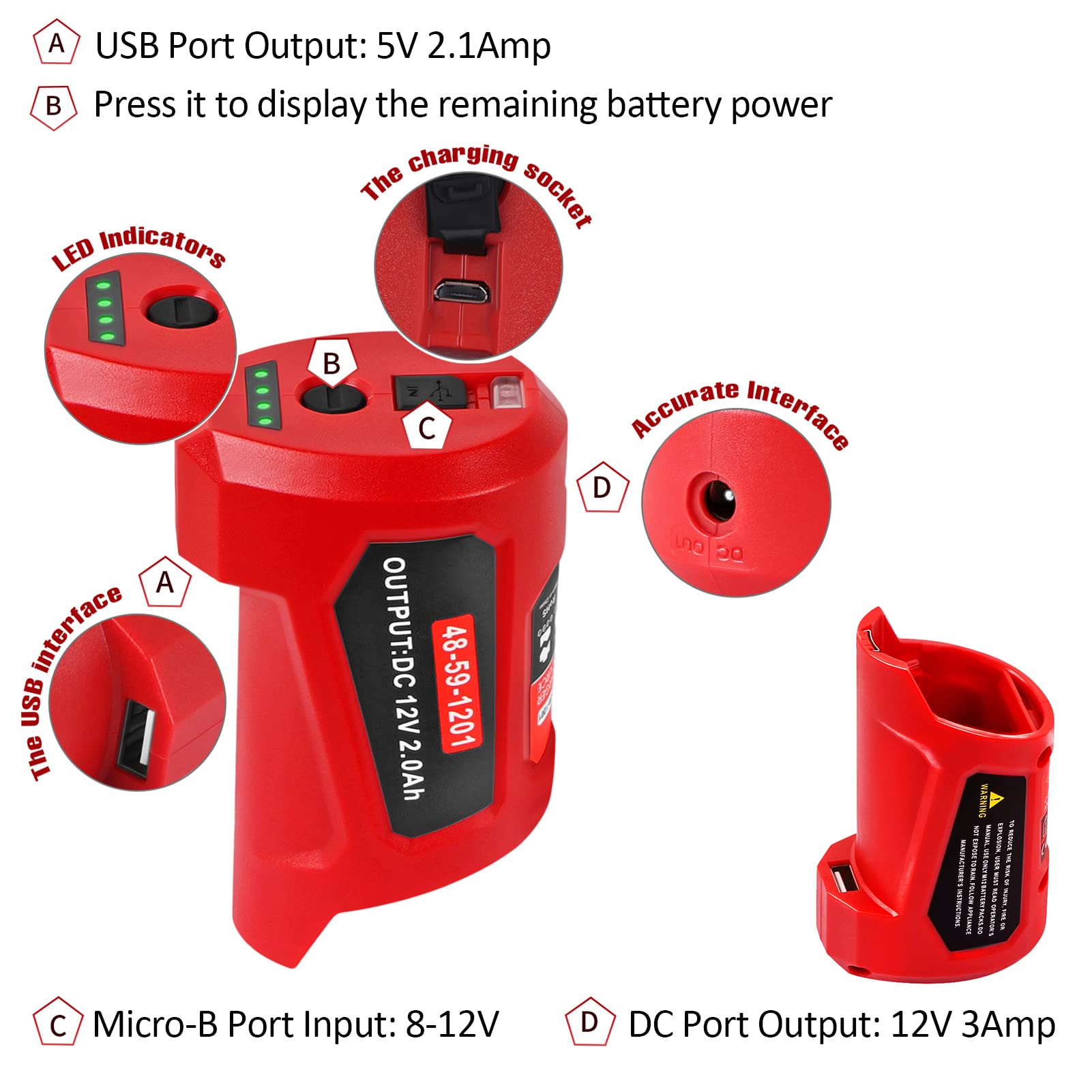 ?Multi Function? Calihutt 12V Usb Power Charger Adapter Replacement For Milwaukee M12 12V Battery Adapter Milwaukee Heated Jacke