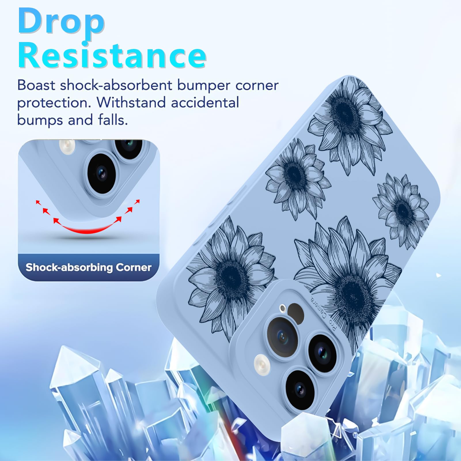 Ook Floral Case For Iphone 14 Pro Case, Cute Sunflower Floral Blooms Design Soft Tpu Shockproof Protective For Women Girls Slim