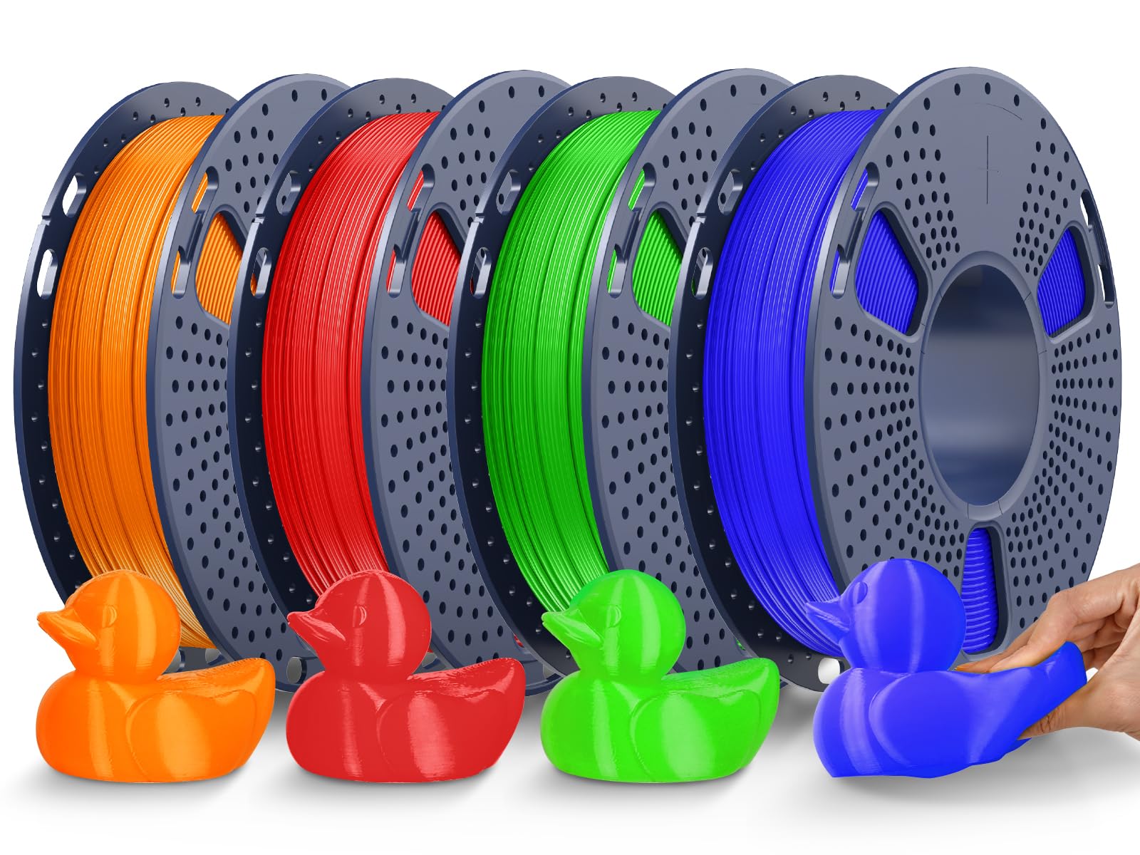 JAYO TPU 3D Printer Filament Bundle, 95A Flexible Soft TPU Filament 1.75mm, 250g Spool, 4 Rolls, 1kg in Total, Green+Orange+Red+
