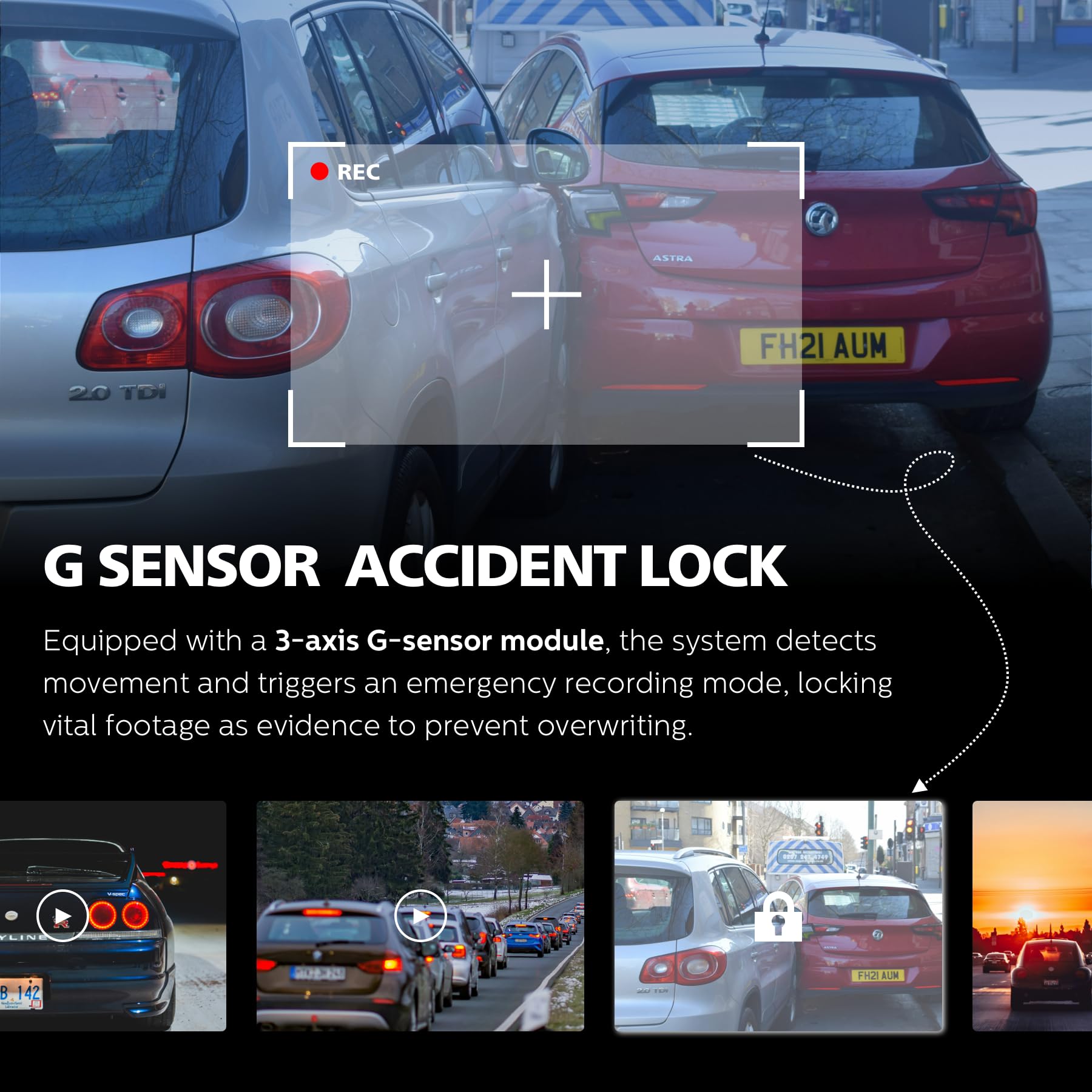 Philips Dash Cam With Front & Rear Car Camera, Wide Angle, 3'' Screen Dashcam For Cars, Built In Wifi, G Sensor, Night Vision, S