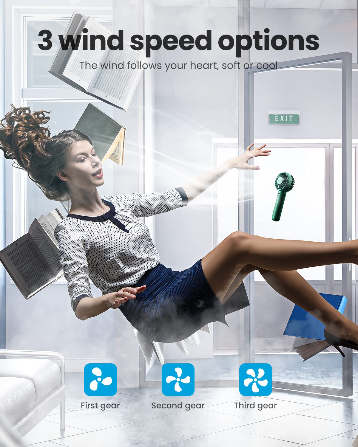 Gaiatop Mini Portable Fan, Navy Green, Cute Design, Rechargeable Battery, Handheld And Desktop, Small And Light