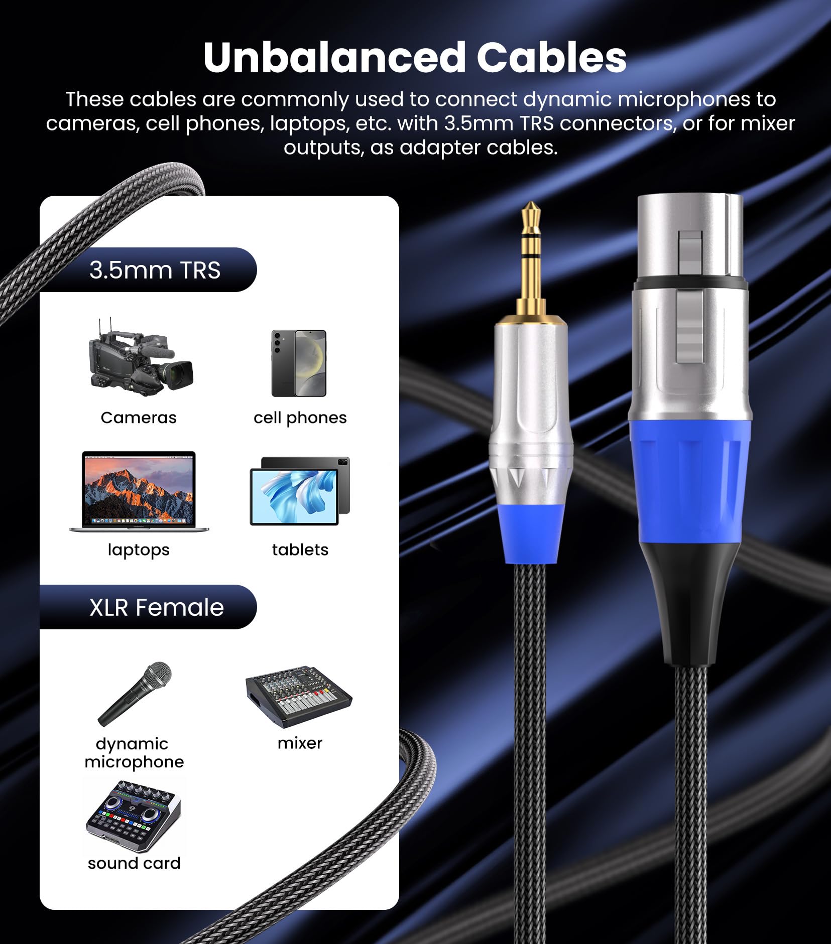 Tisino Xlr To 3.5Mm Microphone Cable - 6.6 Feet Unblanced Xlr Female To 1/8 Inch Mic Cord For Camcorders, Dslr Cameras, Computer