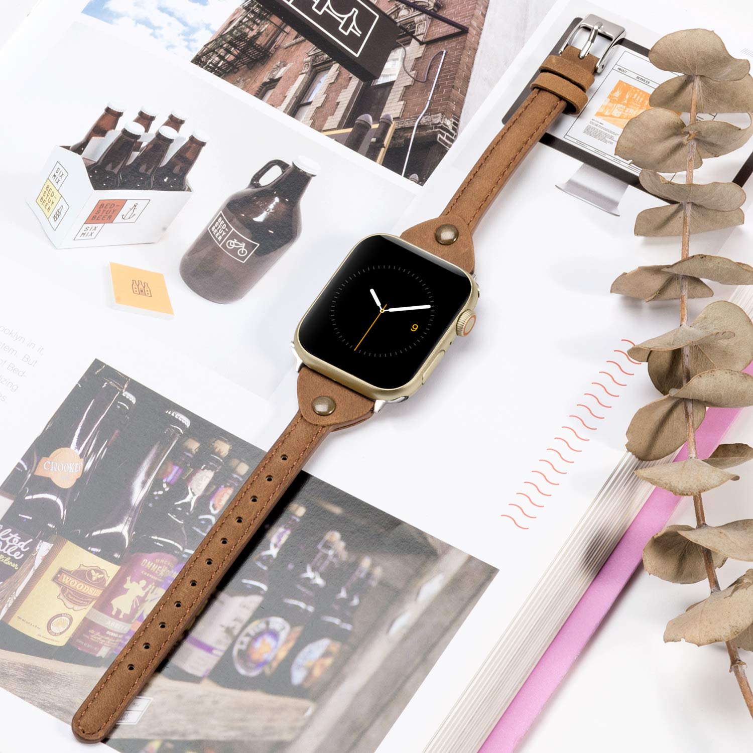 Wearlizer Scrub Deep Brown Leather Compatible With Apple Watch Thin Leather Band 38Mm 40Mm 41Mm For Iwatch Se Women Men Stylish