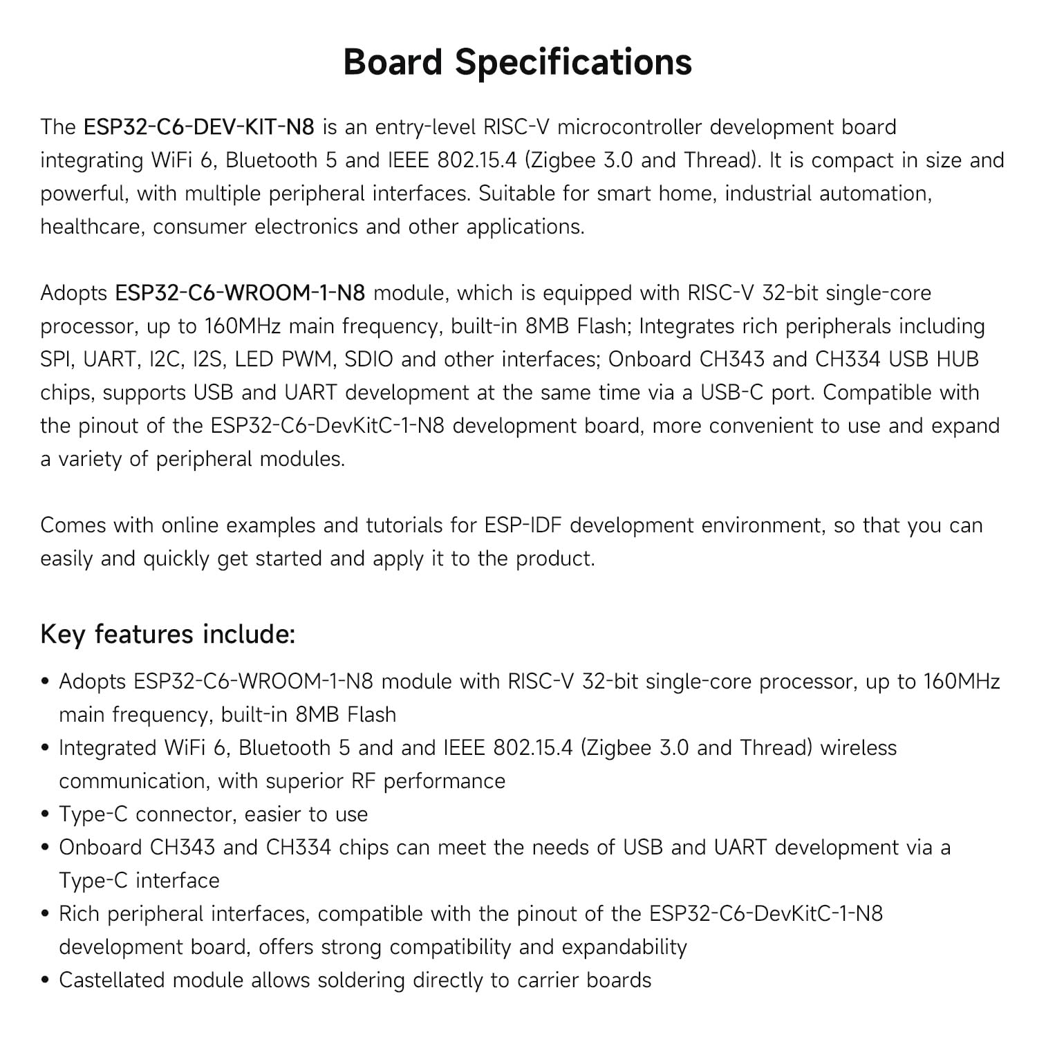 Waveshare Esp32 C6 Microcontroller, Wifi 6 Development Board, 160Mhz Single Core Processor, Esp32 C6 Wroom 1 N8 Module, Supports