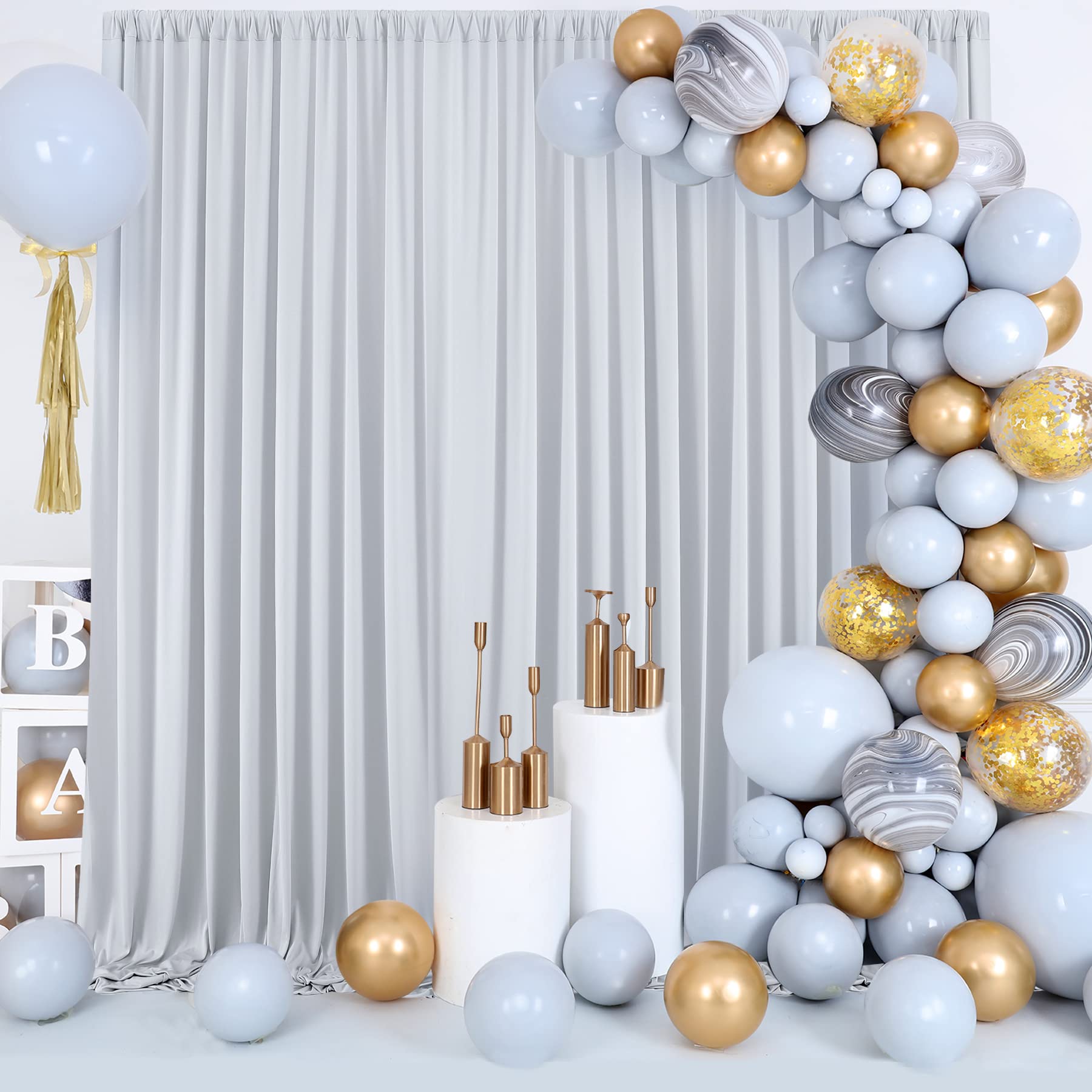 10Ft X 10Ft Wrinkle Free Silver Backdrop Curtain Fpr Parties, Polyester Backdrop Drapes Panels For Wedding Space Theme Birthday