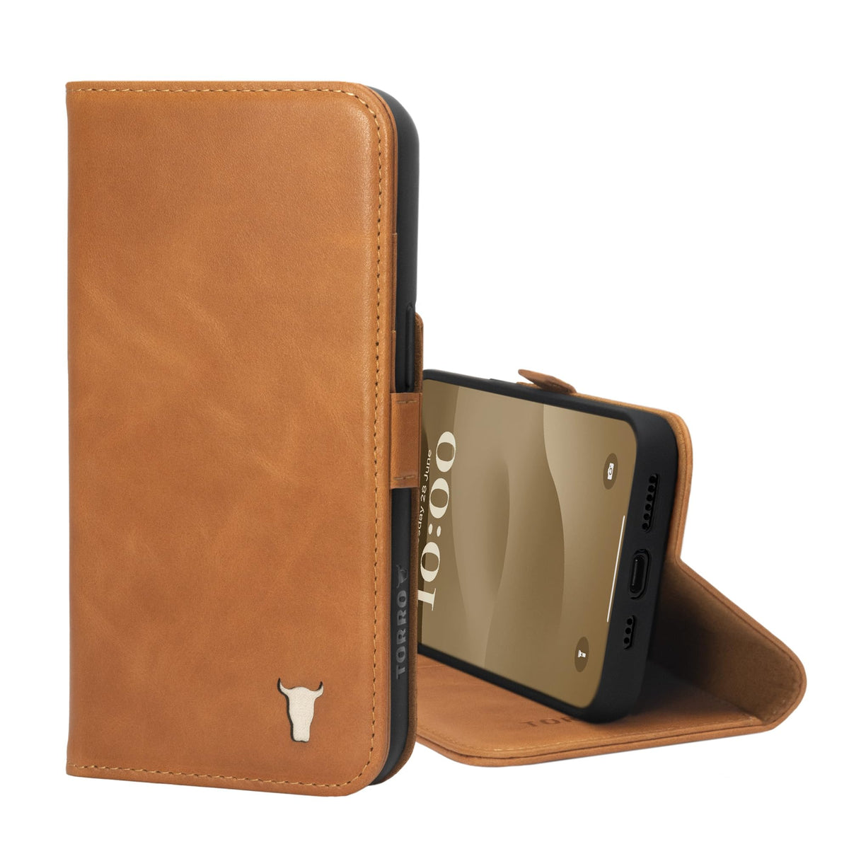 Torro Leather Case Compatible With Iphone 15 Pro   Premium Leather Wallet Case With Kickstand And Card Slots   Tan