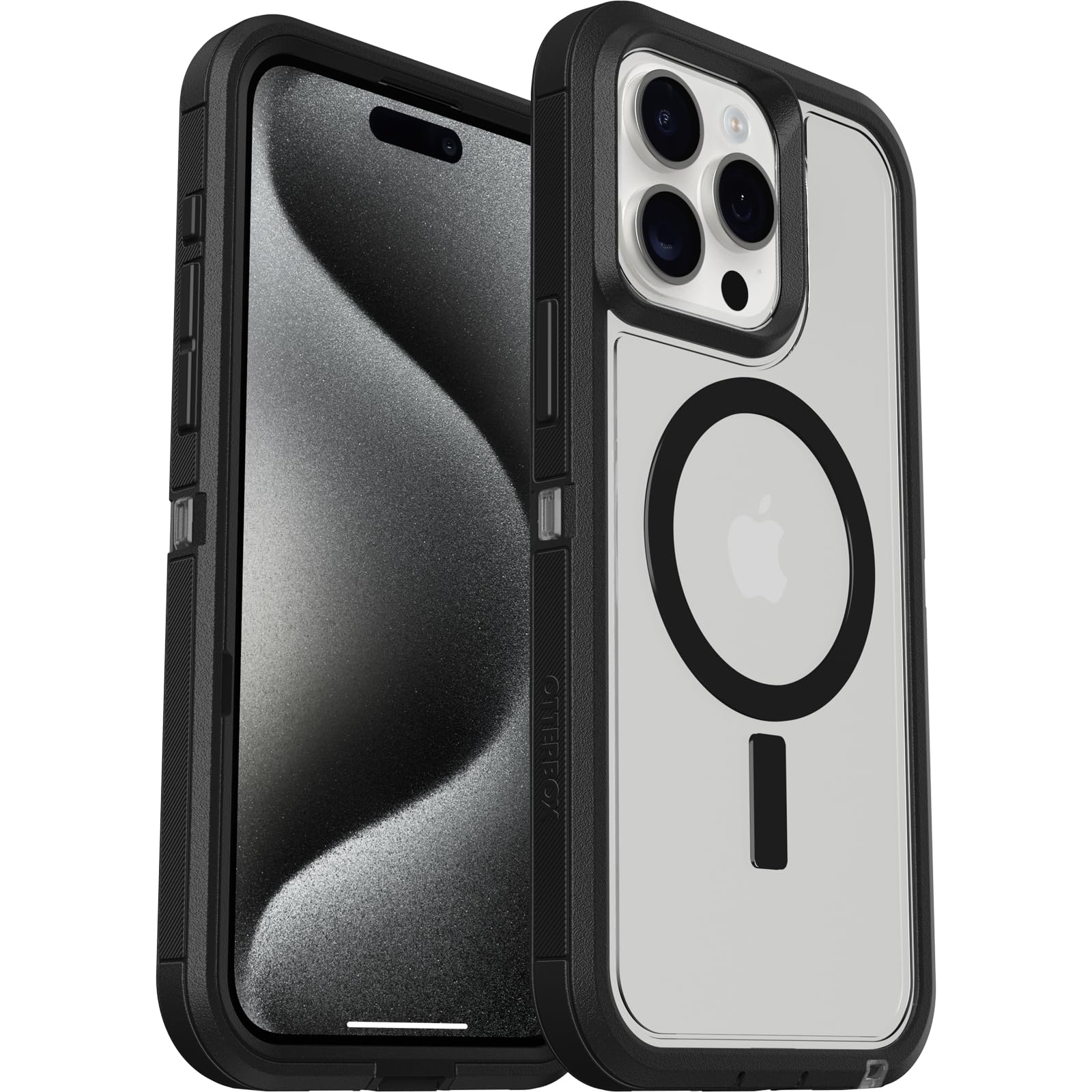 Otterbox Iphone 15 Pro Max (Only) Defender Series Xt Clear Case   Dark Side (Black/Clear), Screenless, Rugged, Snaps To Magsafe,