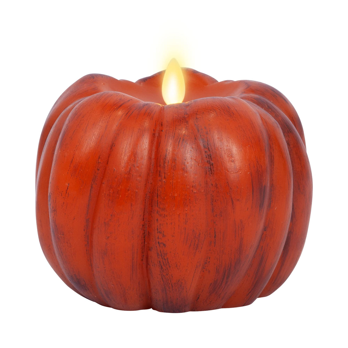Luminara Pumpkin Figural Flameless Flickering Moving Flame Led Candle (5.25'' X 4.5''), Smooth Real Unscented Wax, Time Function