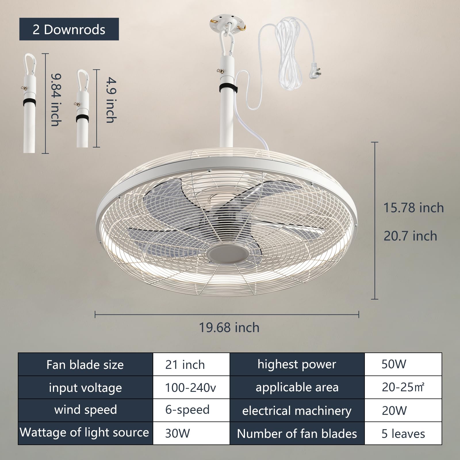 Ahawill Outdoor Ceiling Fans With Lights, 20'' Gazebo Fan, Plug In Ceiling Fan For Patios, Pergola, Ceiling Fan With Remote Cont