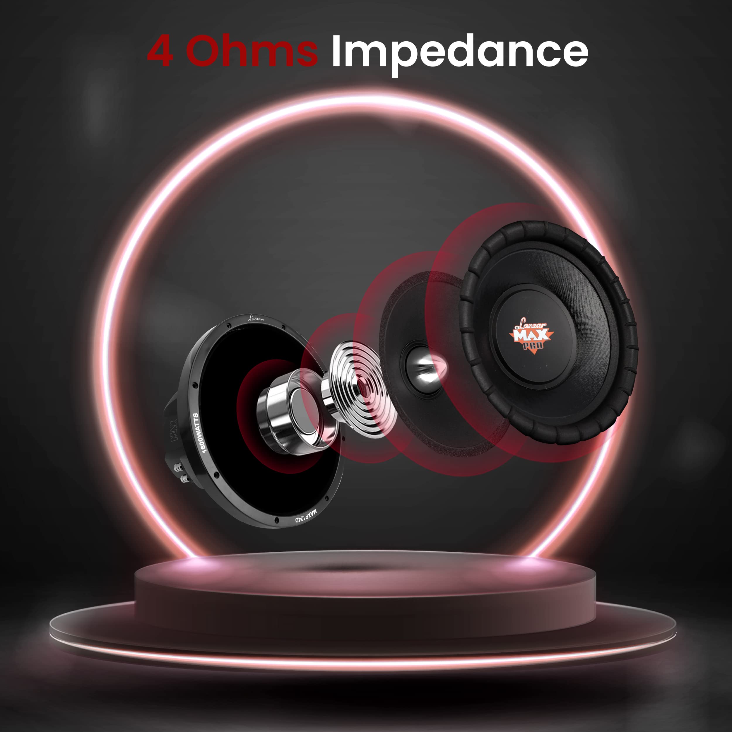 Lanzar MAXP124D 12" Car Subwoofer - Black, Dual 4 Ohm, 1600W Power, Foam Edge Suspension