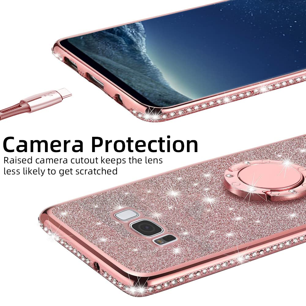 B Wishy For Samsung Galaxy S8 Glitter Crystal Butterfly Heart Floral Slim Tpu Luxury Bling Cute Protective Cover With Kickstand+
