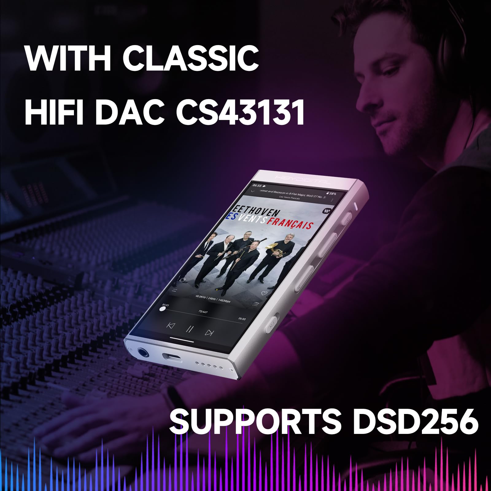 Hiby Digital M300 Android Mp3 Player With Bluetooth And Wifi Streaming Player Android 13 Snapdragon 665 Hifi Audio (Pcm/Dsd) Fm Radio Speaker Touchscreen 32Gb + 2Tb Expandable Storage