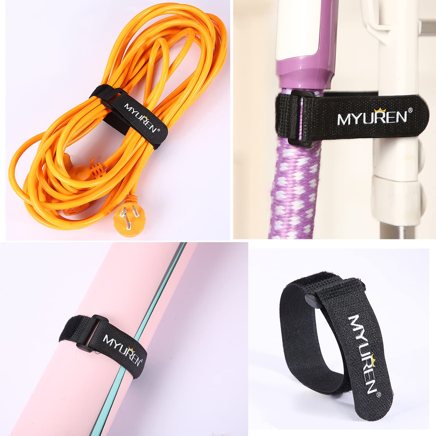MYUREN Reusable Fastening Cable Straps Adjustable Hook and Loop with Buckle Black 1x18 inch 12 Pack