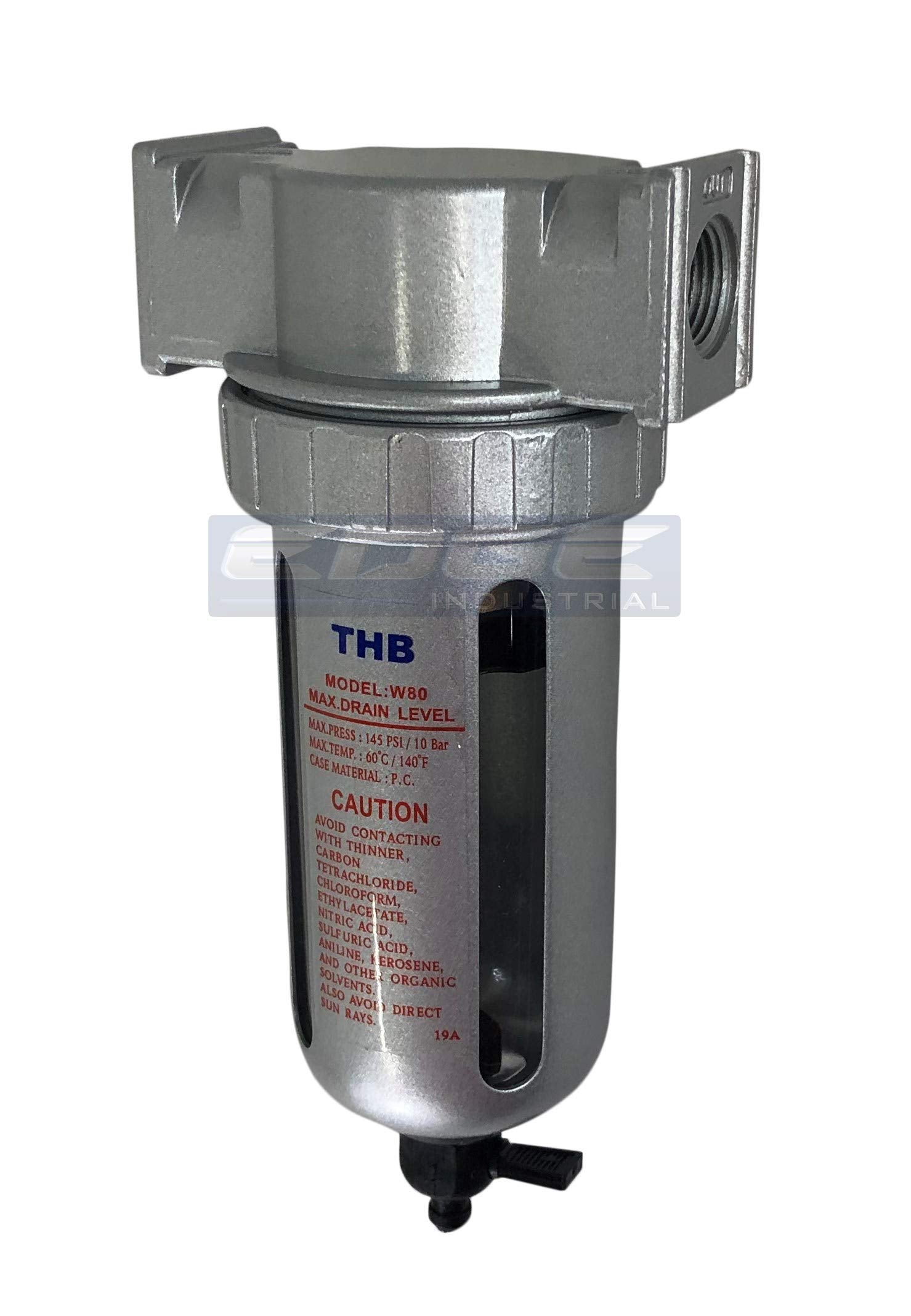 Mid Flow Particulate Filter/Water Trap For Air Compressor Compressed Air Lines, 5U With Poly Bowl And Metal Bowl Guard (1/4'' Np