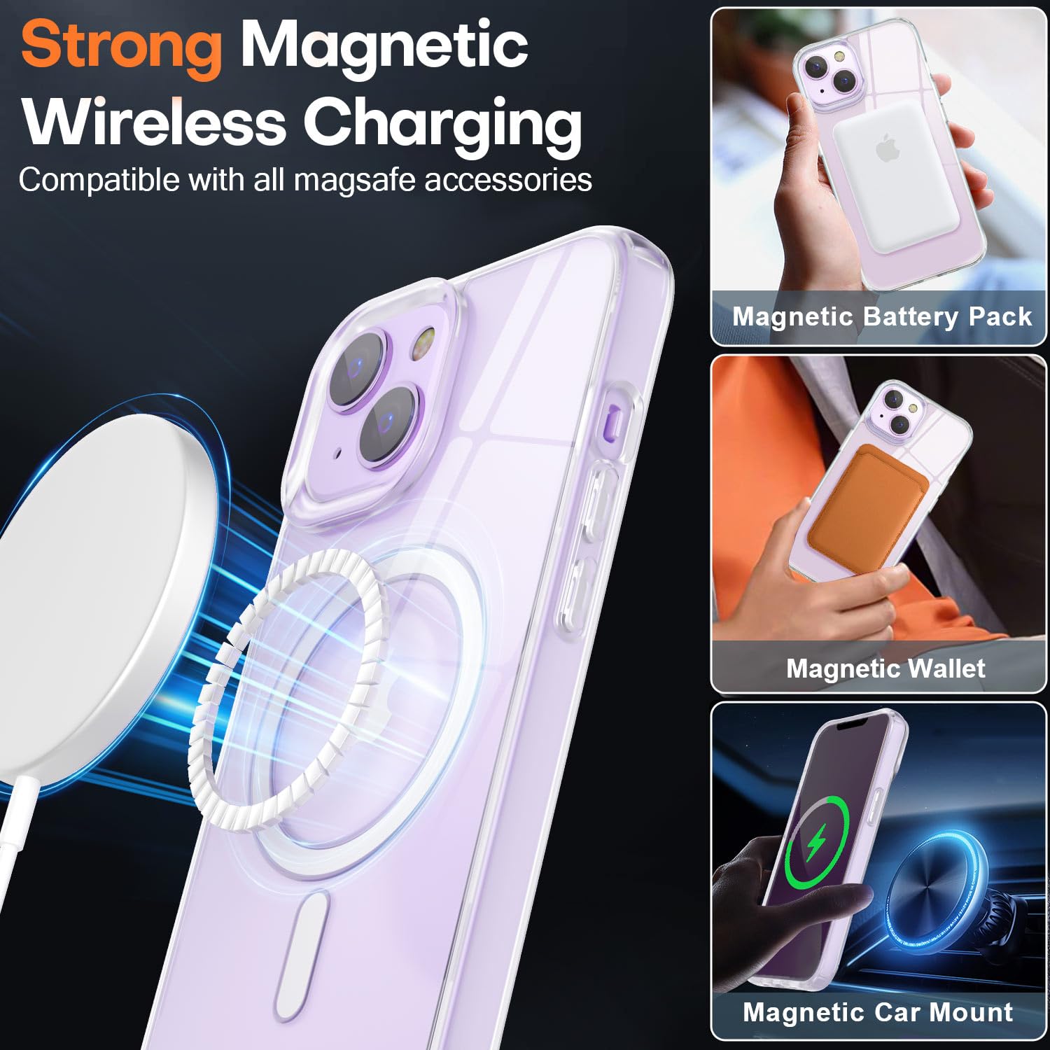 Chezeal Compatible With Iphone 14/13 Case [Compatible With Magsafe & Military Grade Protection] Slim Magnetic Transparent Clear