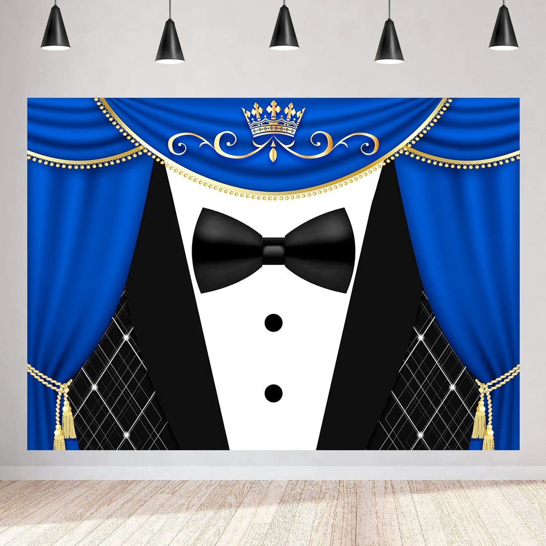 Meetsioy Black Tuxedo Backdrop For Father'S Day Decorations Crown Gentleman Photo Background Blue Curtain Studio Prop Banner Gen
