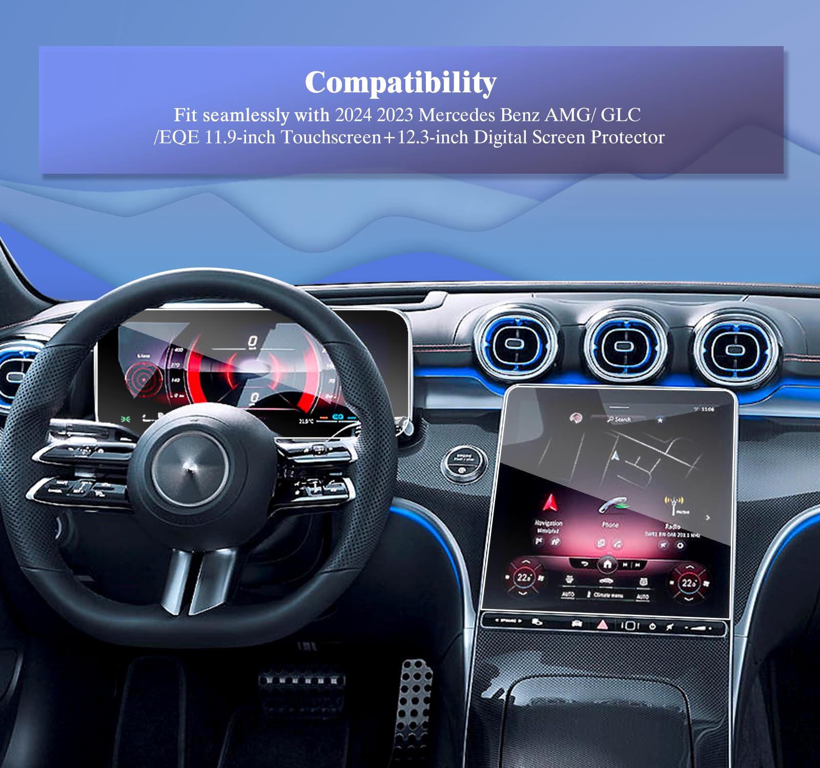 Ufgdsha 2Pcs 2023 C300 Screen Protector For 2024 Mercedes Benz Glc 300 Accessories 2022 2023 2024 Mercedes Glc300 C43 W206 C43 2