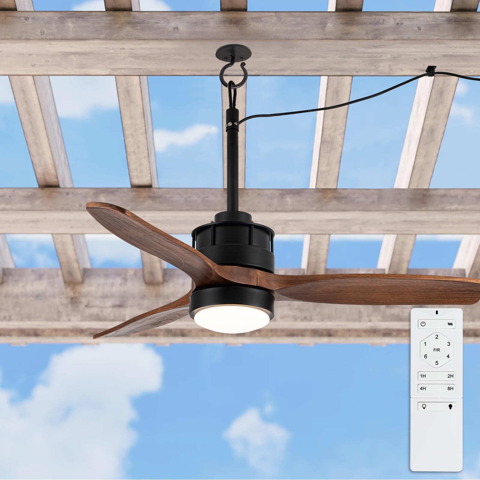 EKIZNSN Gazebo Fans Outdoor Hanging with Remote, 32 Gazebo Ceiling Fan with Light Hook Installation for Outside Porch, Pergola, 