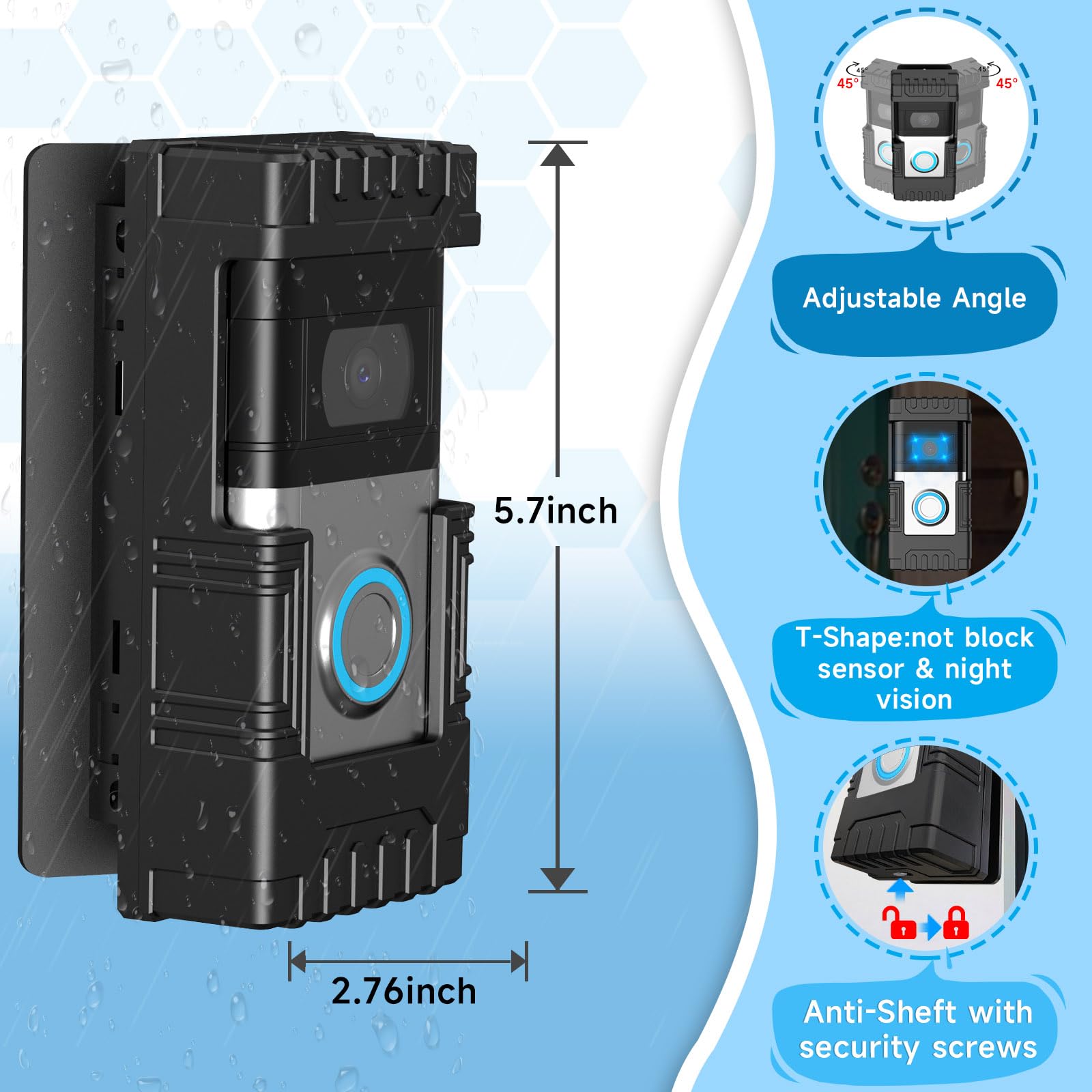 Anti Theft Doorbell Mount No Drill Compatible With Blink/Ring, For Doorbell 1/2/3/4/3Plus/2020 2023 2024 Release/Pro/Pro 2, Adju