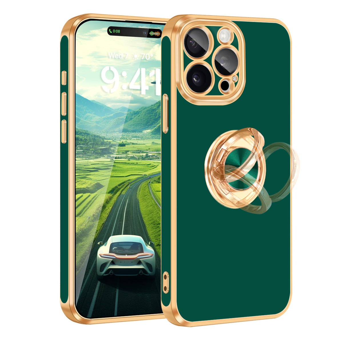 Fingic For Iphone 15 Pro Max Case[With 360Ring Holder Stand][Support Magnetic Car Mount] Kickstand Phone Case For Women Girls Bo