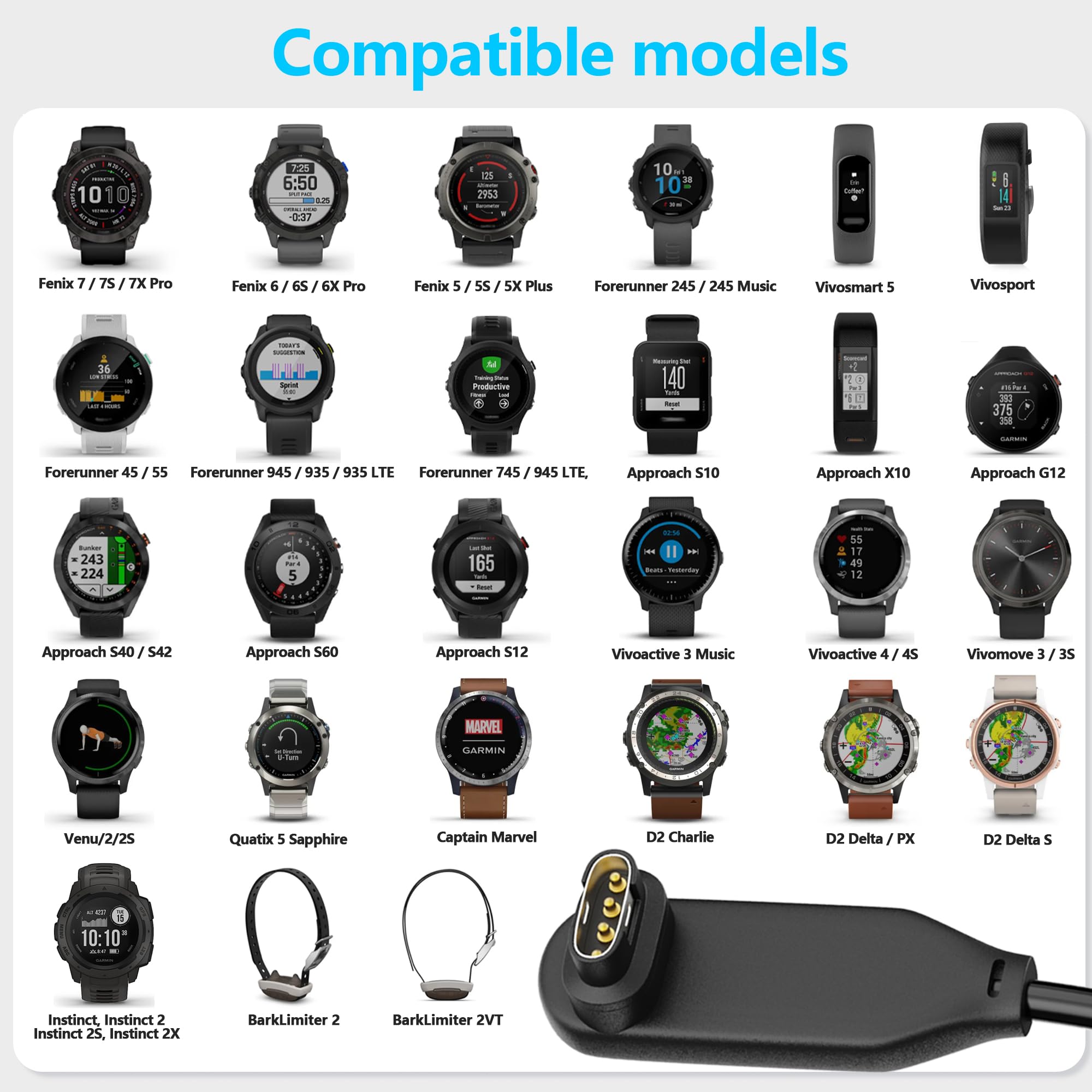 Awinner ???????????????? Compatible For Garmin Watch Charger Cable (2 Pack)