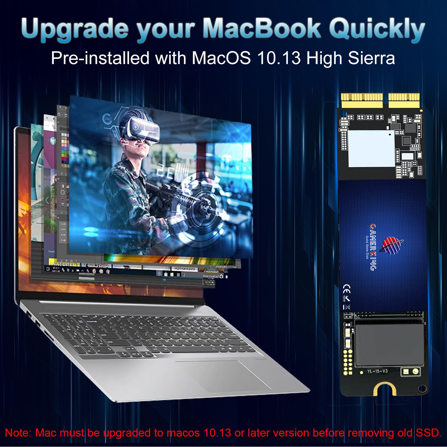 Gamerking 256Gb Nvme Ssd For Macbook, Pcie Gen3X4, 3D Tlc Nand Flash Replacement Ssd For Macbook Air A1465 A1466 2013 2017, Macbook Pro A1398 A1502 Retina 2013 2015