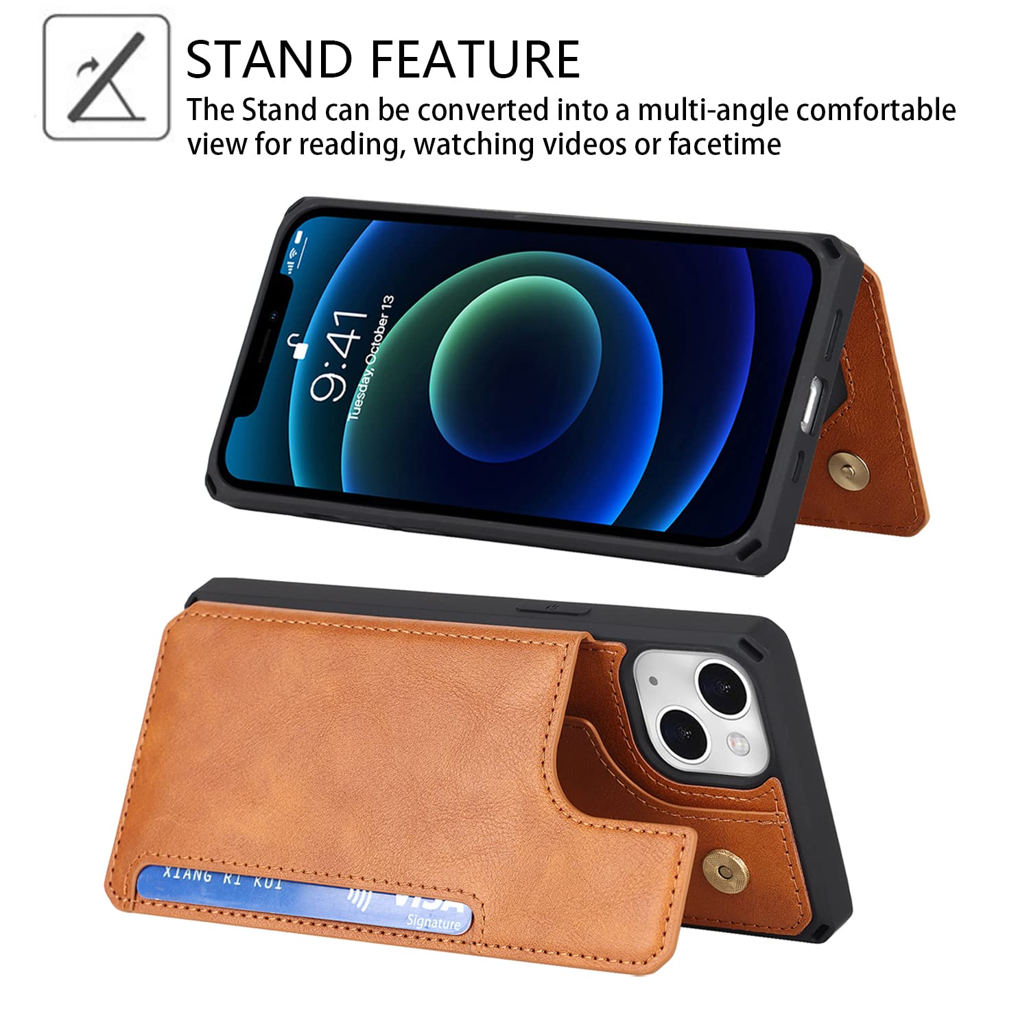 Cavor For Iphone 11 Wallet Case With Card Slots Holder,Premium Pu Leather Kickstand Feature Case [Wrist Strap] Double Magnetic C