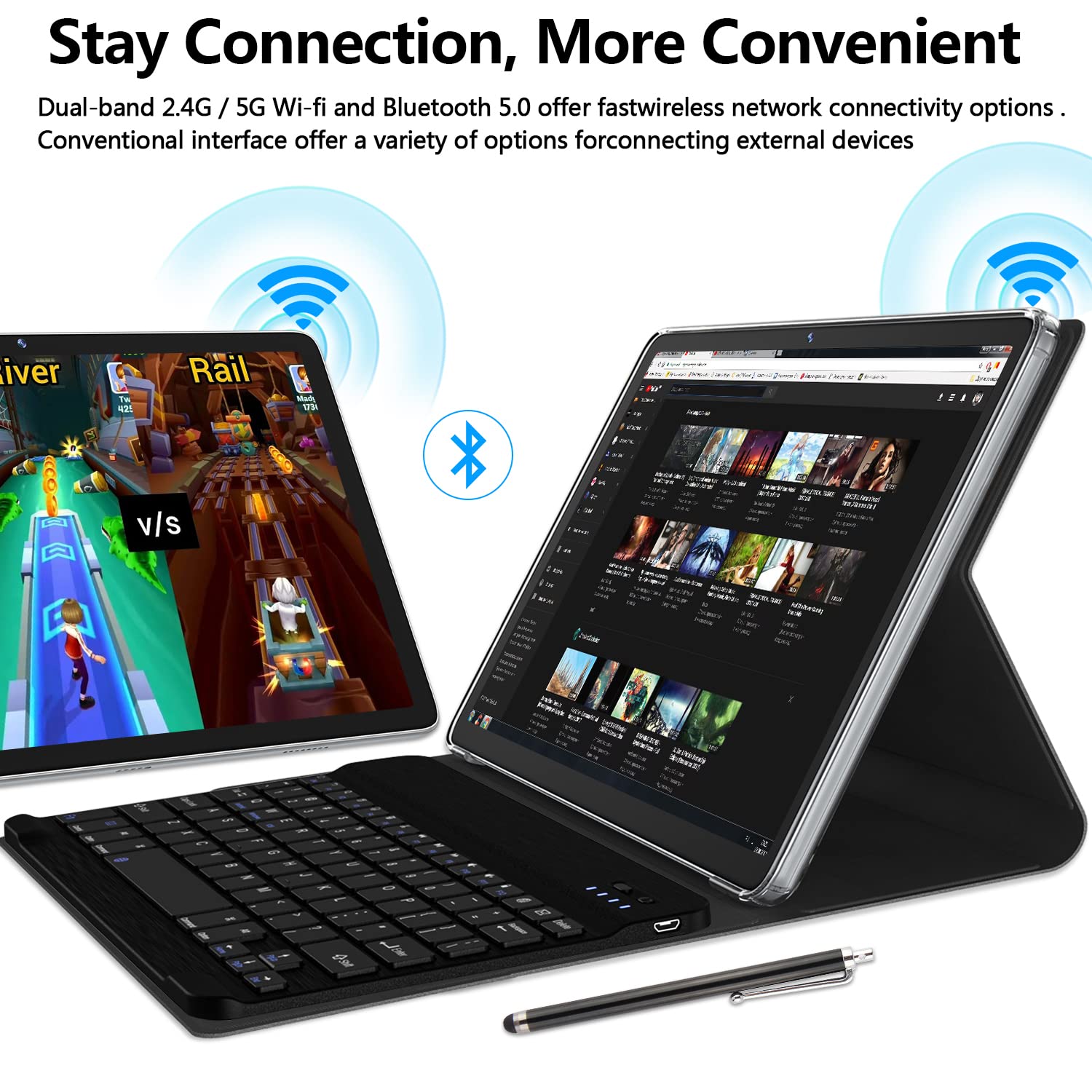 2024 Newest 2 In 1 Tablet 128Gb Storage+1Tb Expand 10 Inch Tablets, 2.4G&5G Wifi Tablet Pc, Android 12 Tablet With Keyboard, Oct