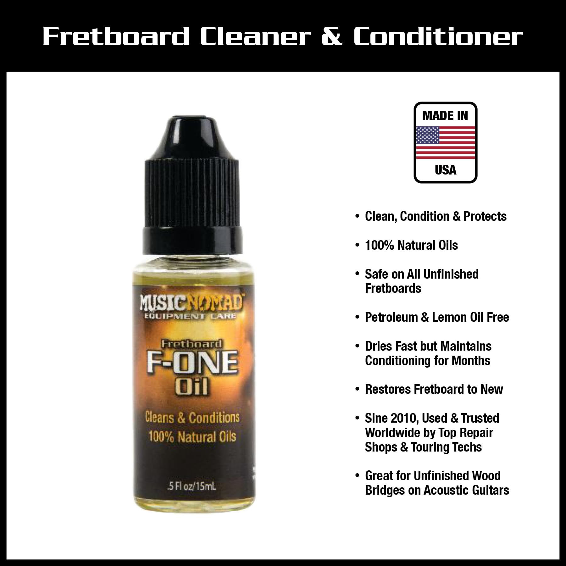 Musicnomad Guitar Cleaner, Fretboard Conditioner Oil, Fret Polish And Microfiber Cloth - 4 Pc. Guitar Care Kit