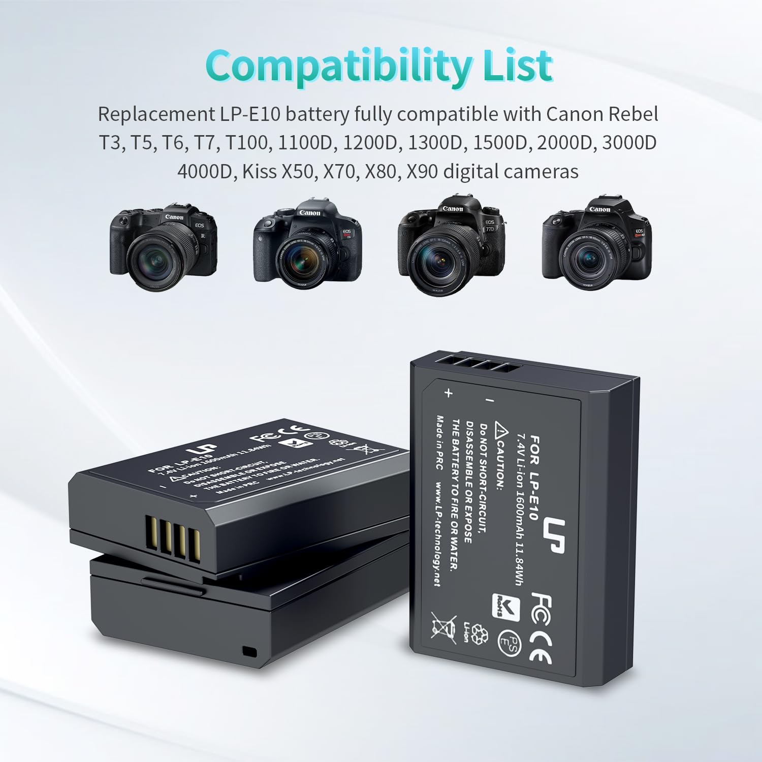 Lp Lp E10 Battery Charger Pack, 3 Pack 1600Mah Replacement Battery, Triple Slot Charger, Usb Battery Charger For Canon Eos Rebel