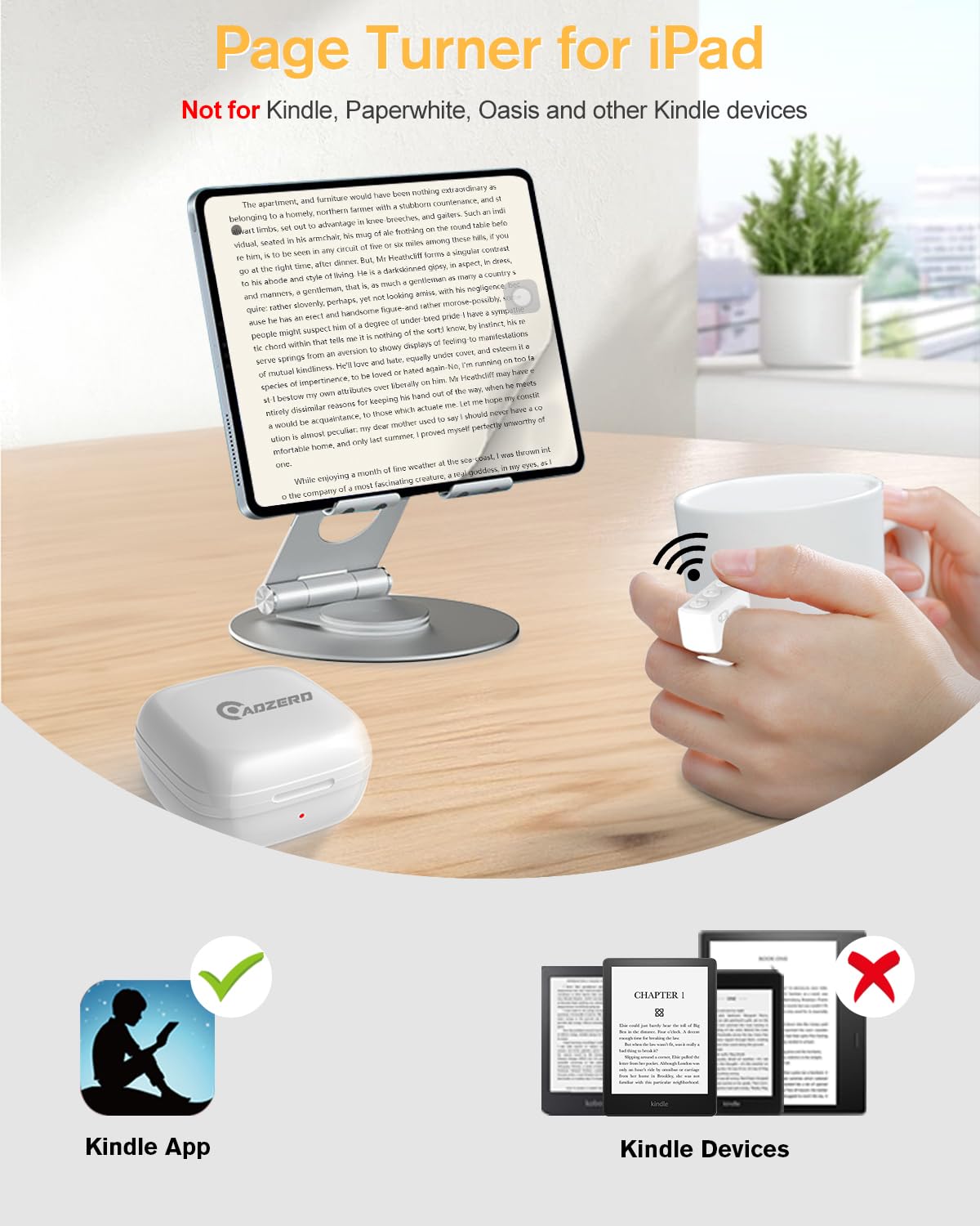 Adzerd Remote Control For Tiktok, Page Turner For Iphone/Ipad, Bluetooth Camera Video Recording Remote, Scrolling Ring For Tik Tok, Compatible With Ios/Android Phones & Tablets   White