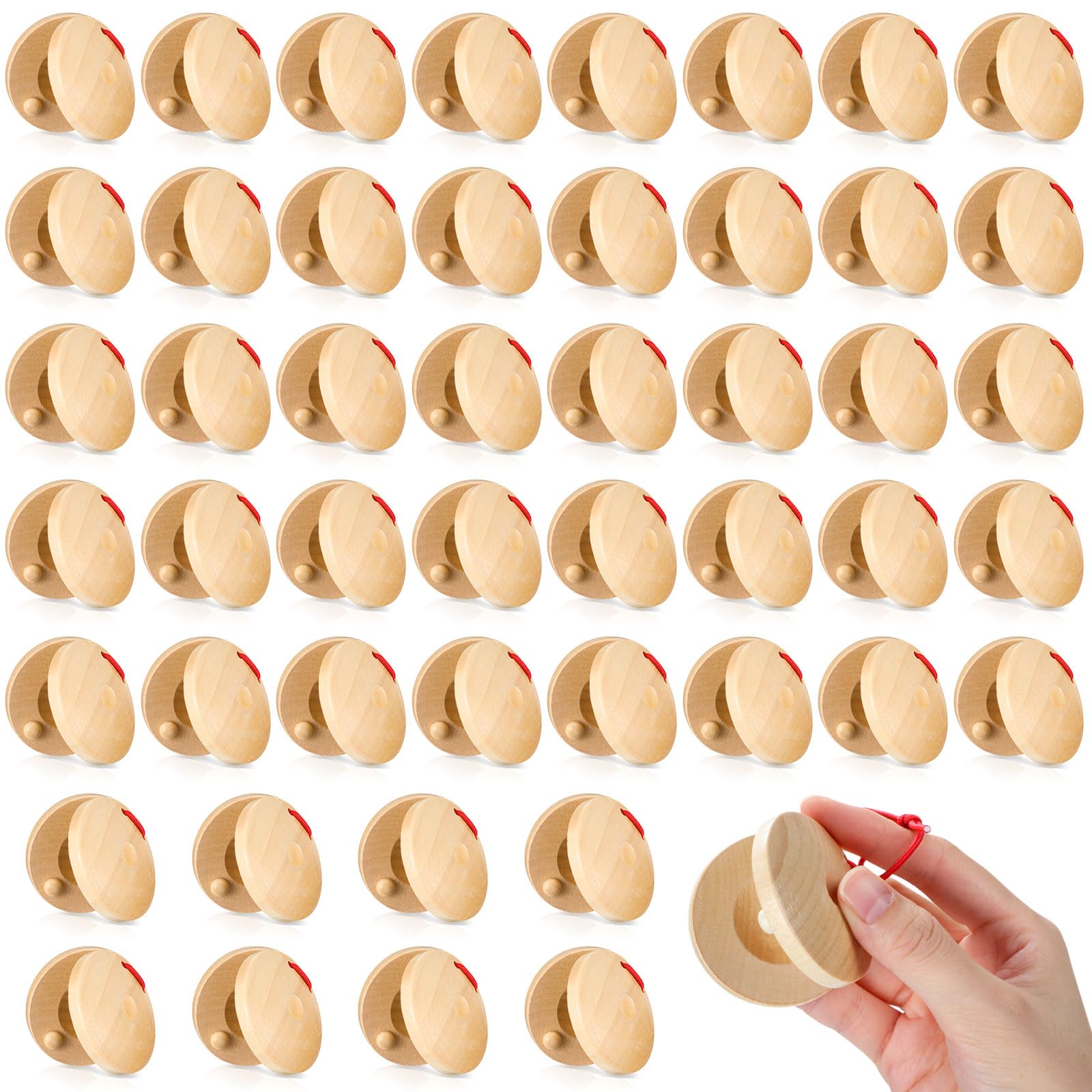 Lukmaa 48 Pcs Castanets Wooden Musical Instrument Wood Baby Hand Finger Castanets Rhythm Clap Board Educational Percussion Creat