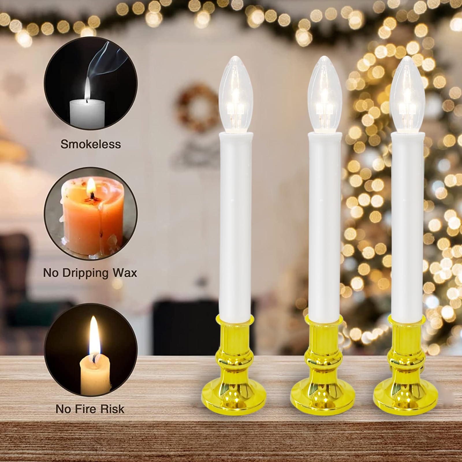Sunsgne Battery Operated Window Candles, 4 Pack Christmas Window Candles Battery Operated With Auto Timer, Flameless Candles Bat