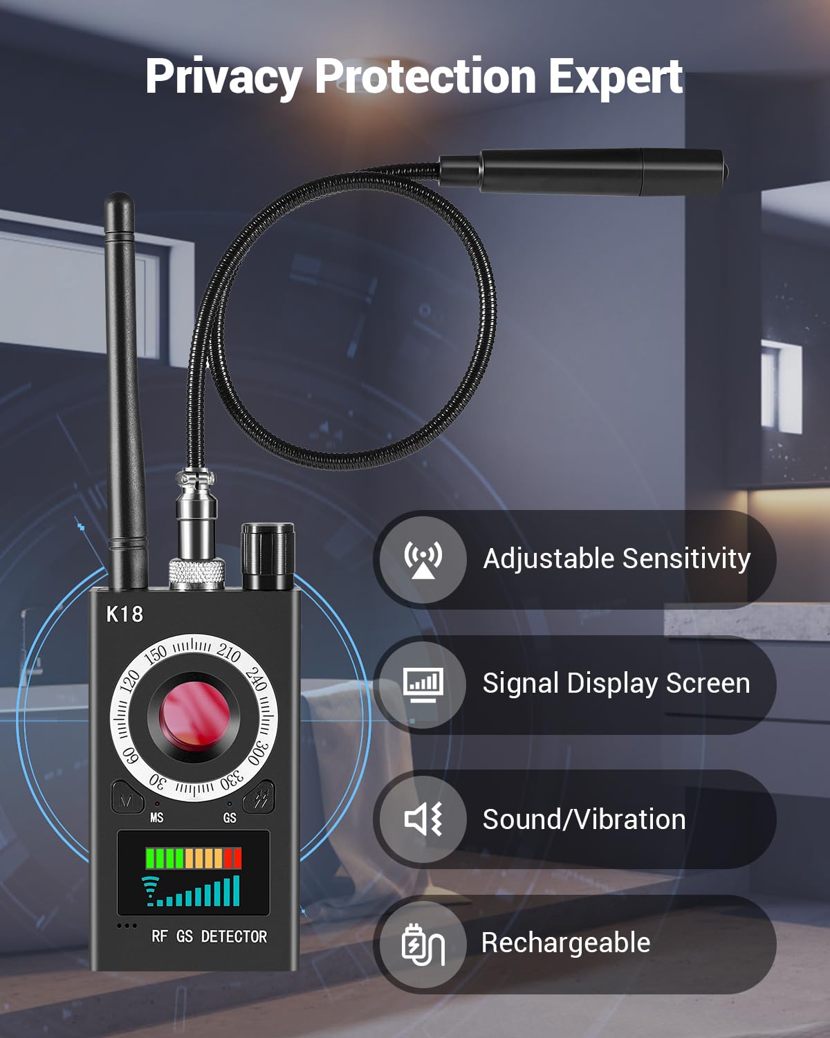 Hidden Camera Detectors, Anti Spy Camera Finder, Gps Tracker Detector, Hidden Devices Detector For Airbnb, Hotels, Bathroom, Hom