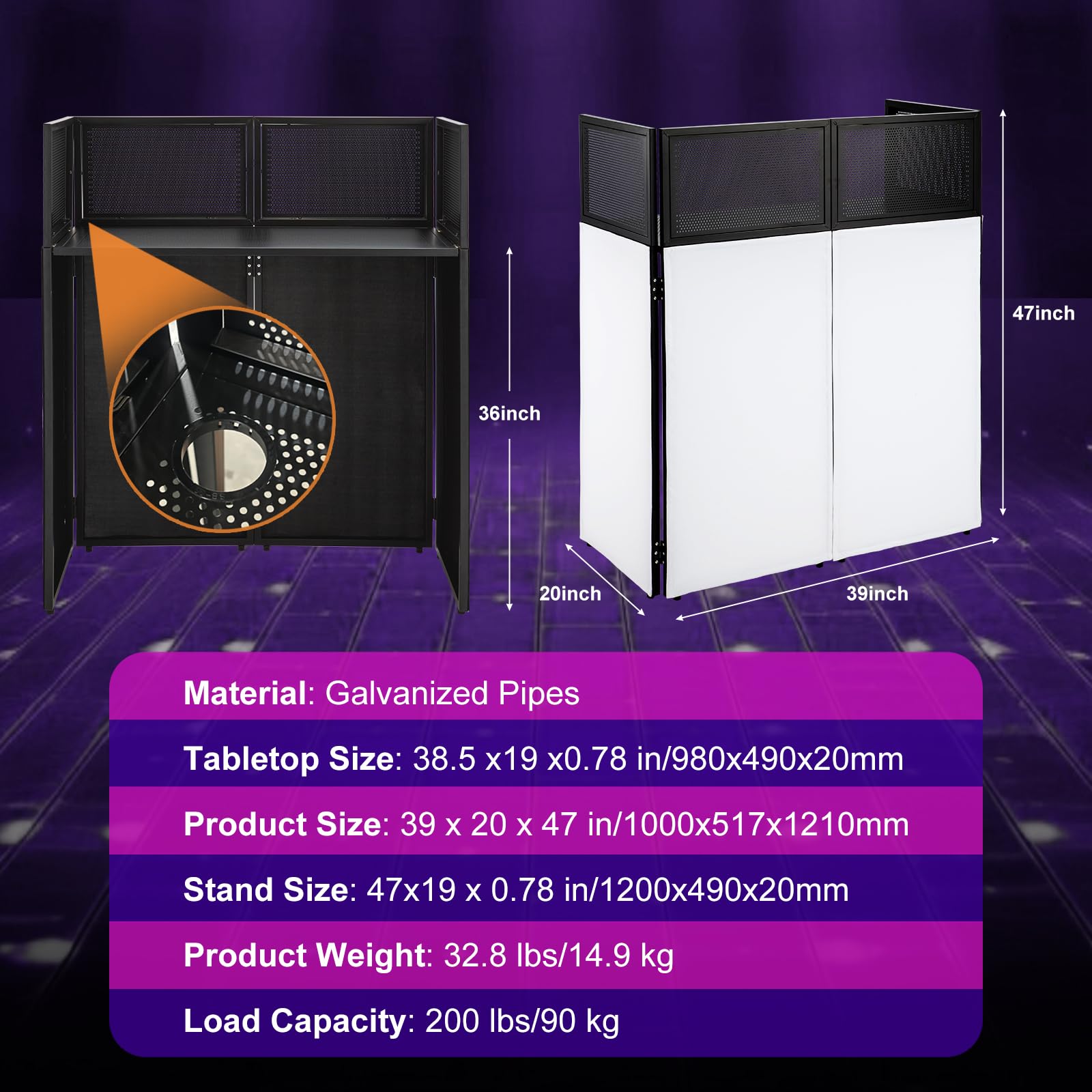Portable Dj Booth Facade Stand | Foldable Dj Table With 38.5X19 Surface & Cable Hole | Includes Black/White Scrims & Carry Bag F