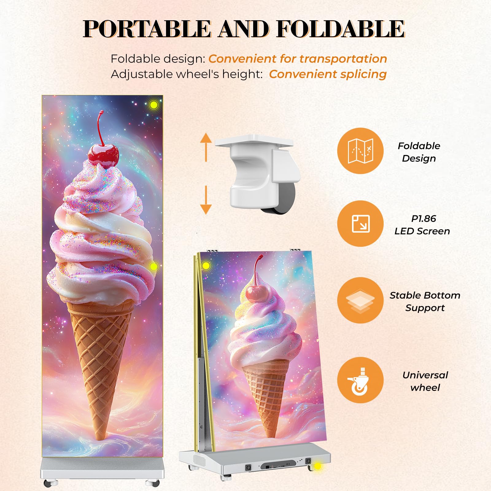 80'' P1.86 Spliceable Led Digital Signage Display With Flight Case, Foldable Led Poster Screen With Publishing System, Advertisi