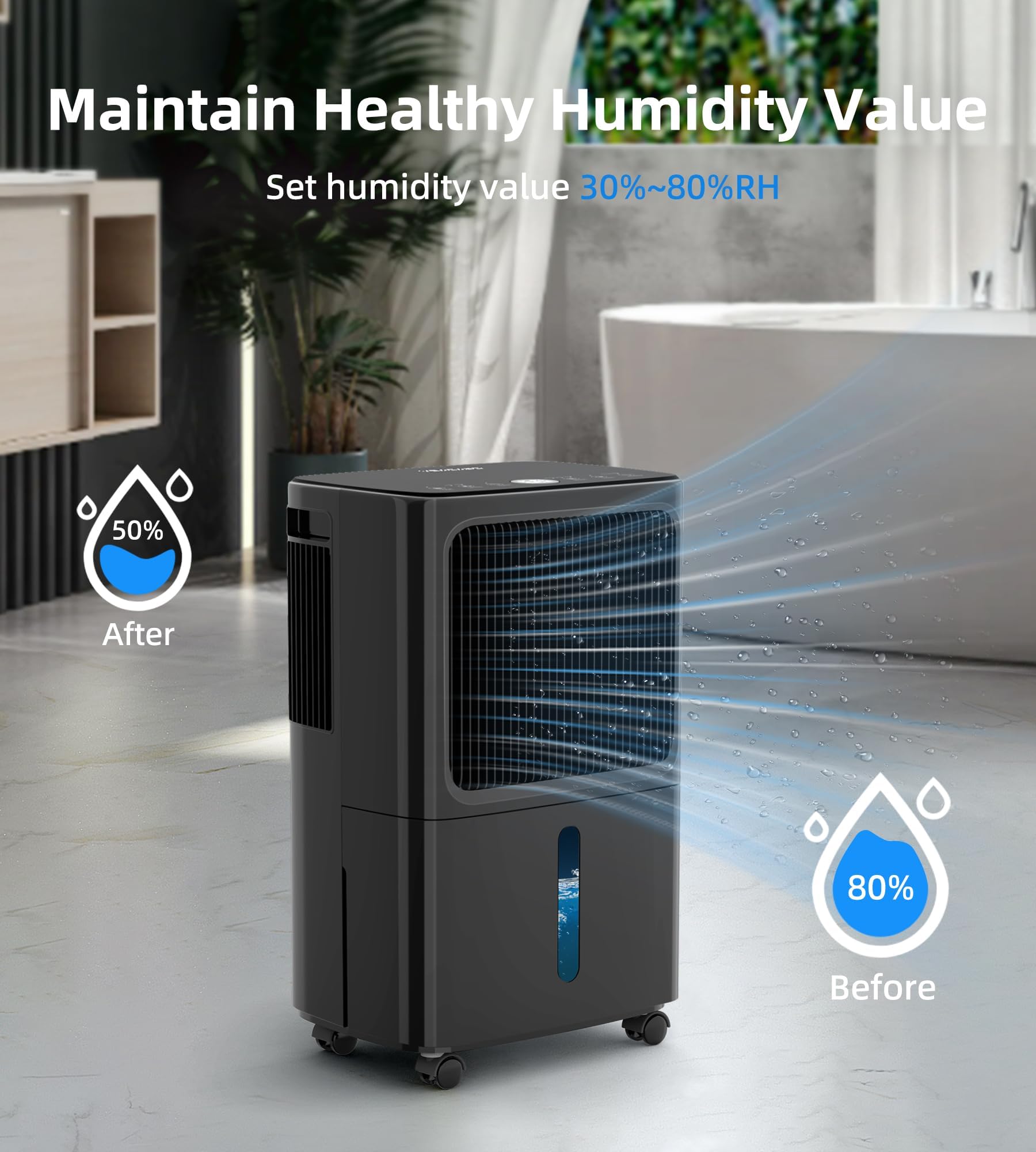 34 Pint Black Dehumidifier For Basement, 2500 Sq. Ft. Dehumidifiers For Home With Drain Hose And Child Safety Lock, 3 Operation