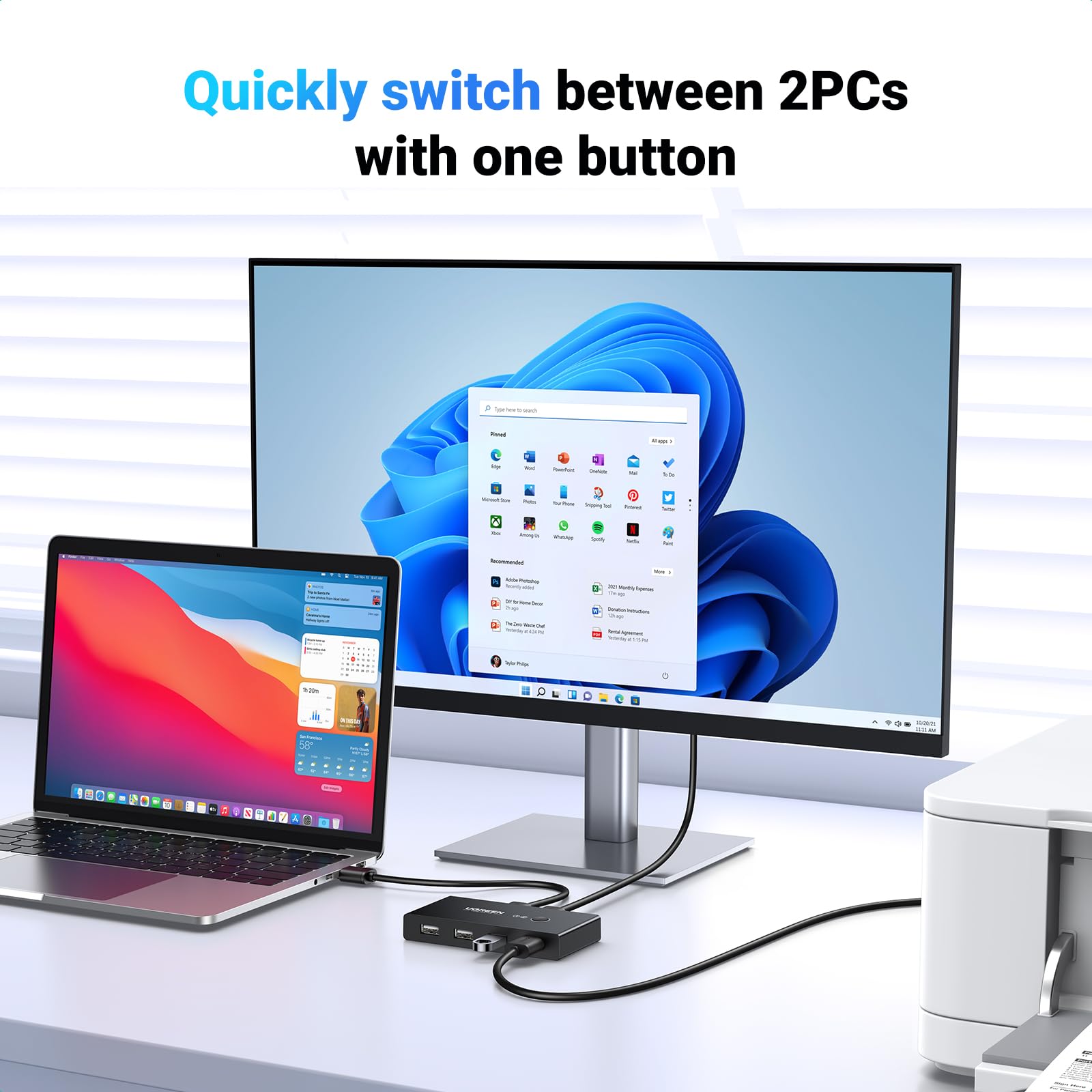 Ugreen Usb Switch Selector 2 Computers Sharing 4 Usb Devices Usb 2.0 Peripheral Switcher Box Hub For Mouse Keyboard Scanner Prin