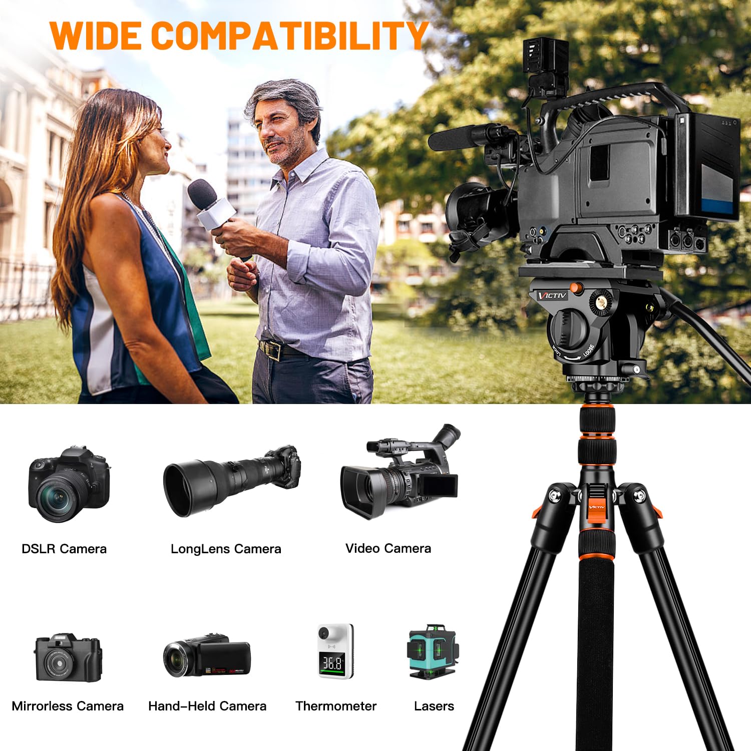 Tripod For Camera Fluid Head, Heavy Duty Camera Tripod Stand 72', Professional Video Tripod For Camera, Compatible With Canon Nikon Dslr Camcorders Binoculars Spotting Scope Telescope