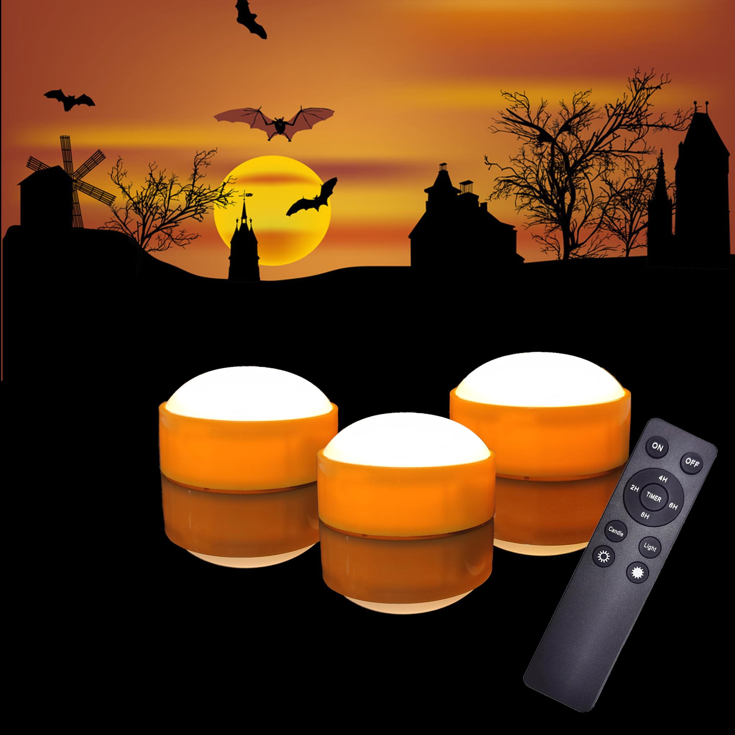 3 Pack Halloween Pumpkin Lights With Remote And Timer, Bright Flickering Battery Operated Led Light Flameless Candle Set For Pum