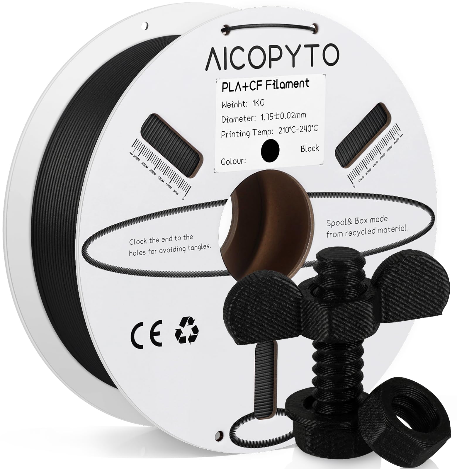 AICOPYTO Carbon Fiber PLA (Pla-CF) Filament, 3D Printing1.75mm 1KG Spool(2.2 lbs) Dimensional Accuracy +/- 0.02mm - PLA CF Filam