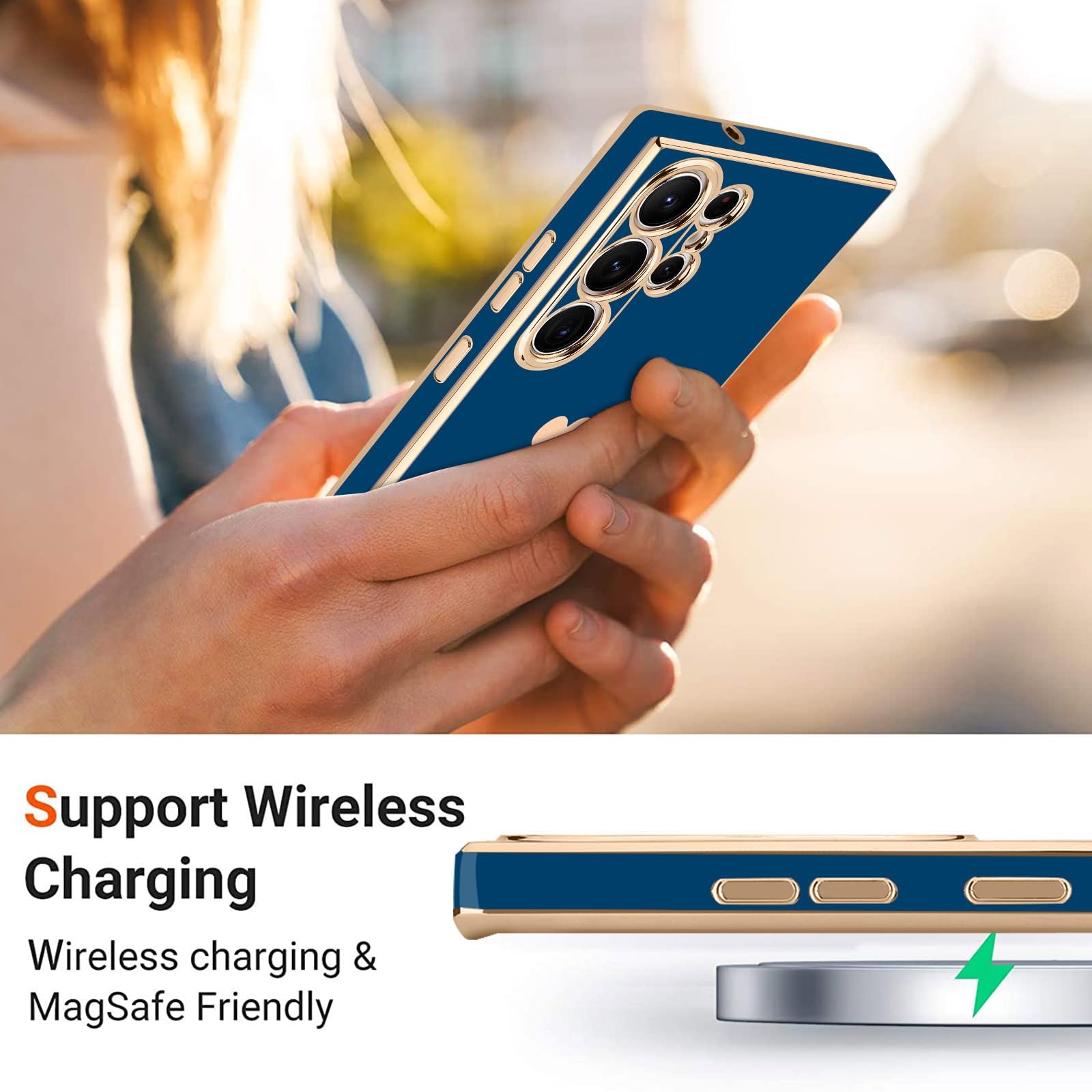 Teageo For Samsung Galaxy S23 Ultra Case For Women Girl Cute Love Heart Luxury Soft Back Cover Raised Full Camera Protection Bum