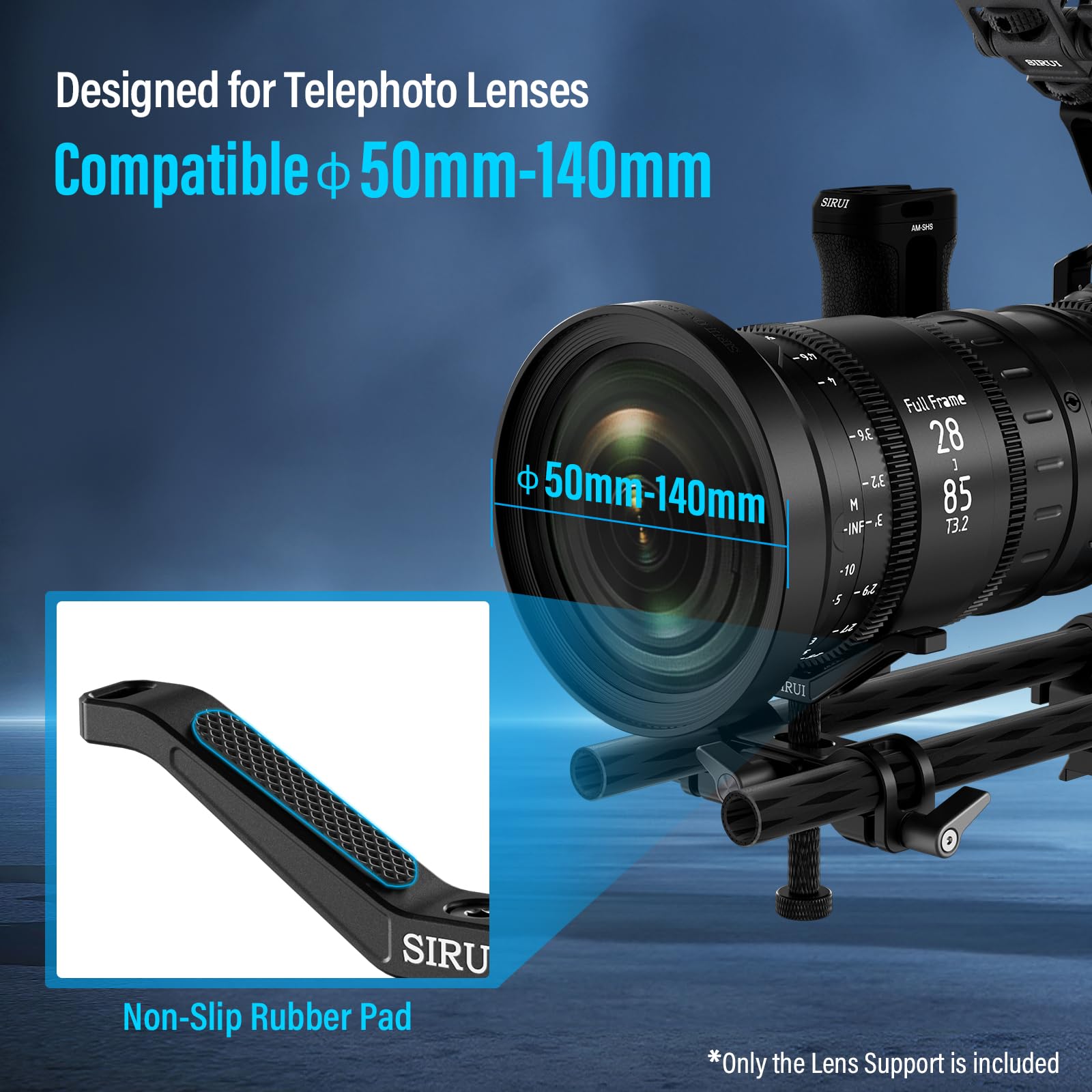 Sirui Camera Lens Support, Universal 15Mm Rail Telephoto Long Lens Support Bracket With Vertical And Horizontal Adjustment, 3 Extension Rods Lens Holder For Dslr Camera Shoulder Rig, Am Lb35