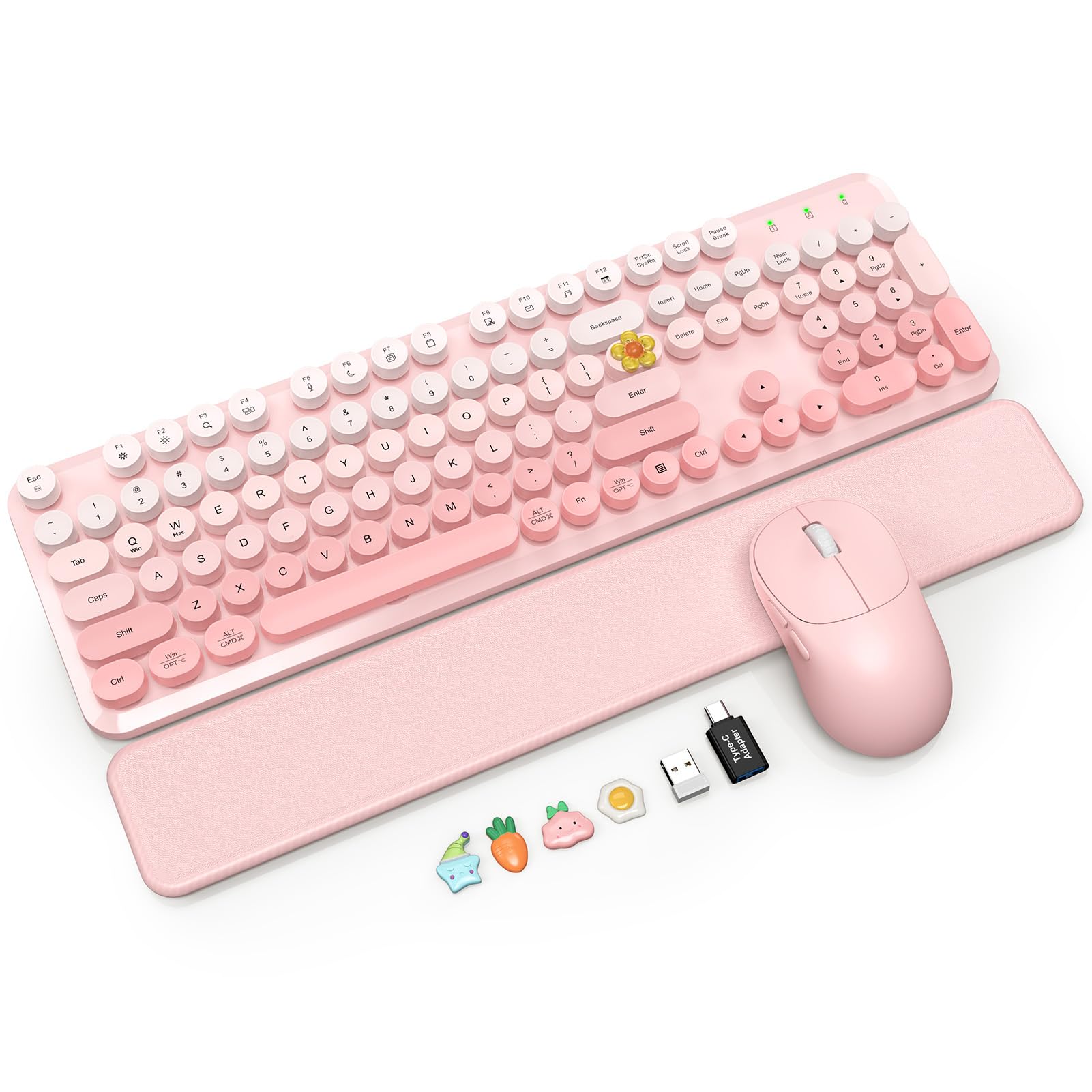 Wireless Keyboard and Mouse Combo, Magnetic SoftTouch Wrist Rest, Pink