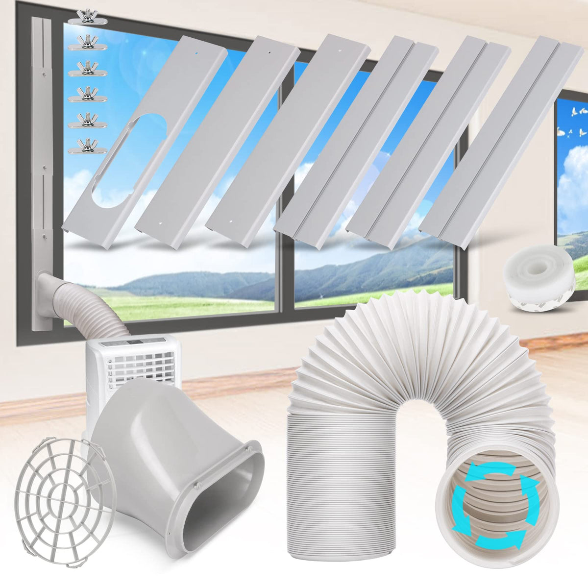 Kerykwan Portable Air Conditioner Window Vent Kit With 5.9    Exhaust Hose Adjustable Portable Ac Window Kit For Ducting Univers