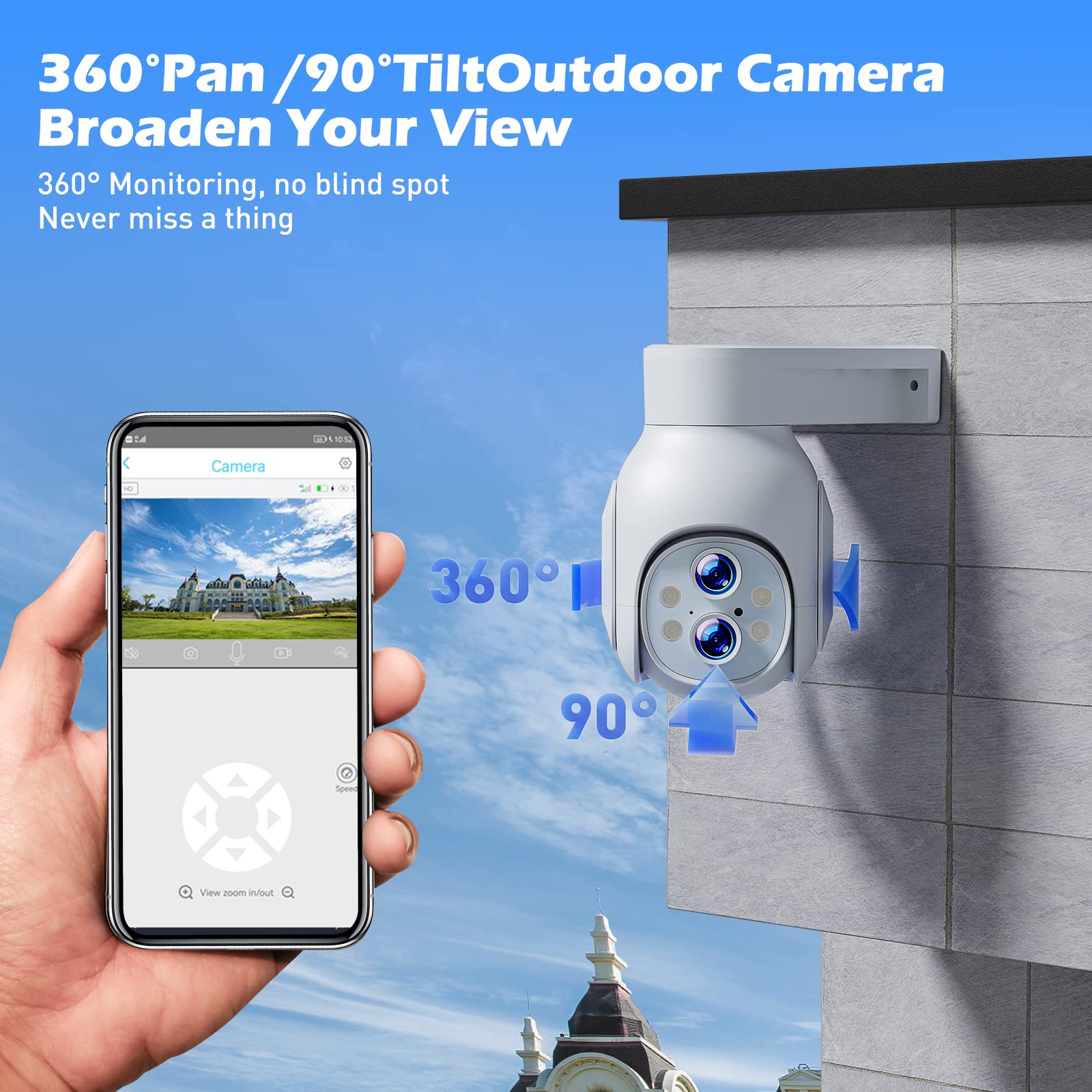 2K Security Camera Wireless Outdoor With Alexa, Dual Lens Camera For Home Security, 360 Ptz Camera, 2.4G Wifi Camera With Color