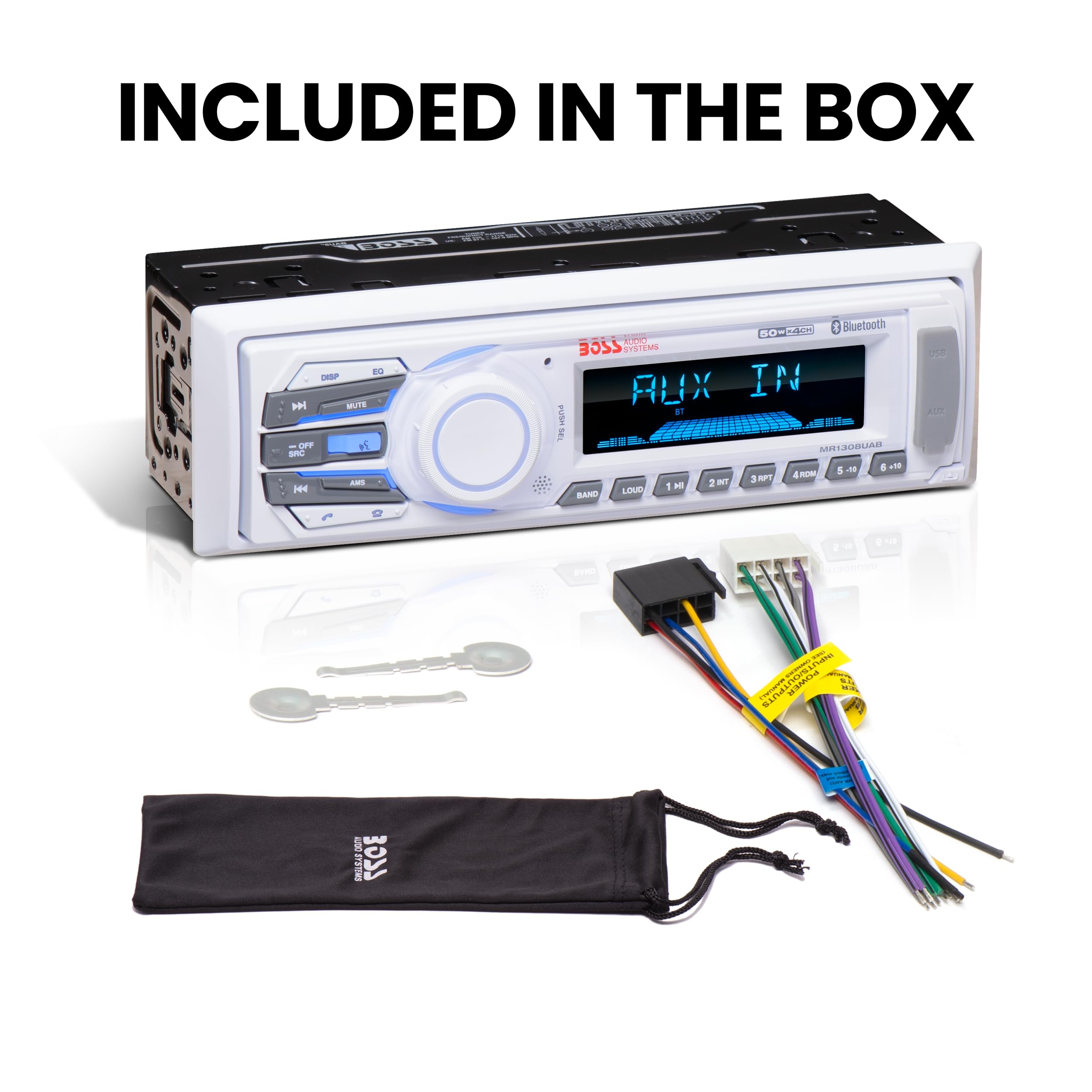 Boss Audio Systems Mr1308Uab Marine Receiver   Weatherproof, Bluetooth Audio, Usb, Sd, Mp3, Am/Fm, Aux In, No Cd Player, White,