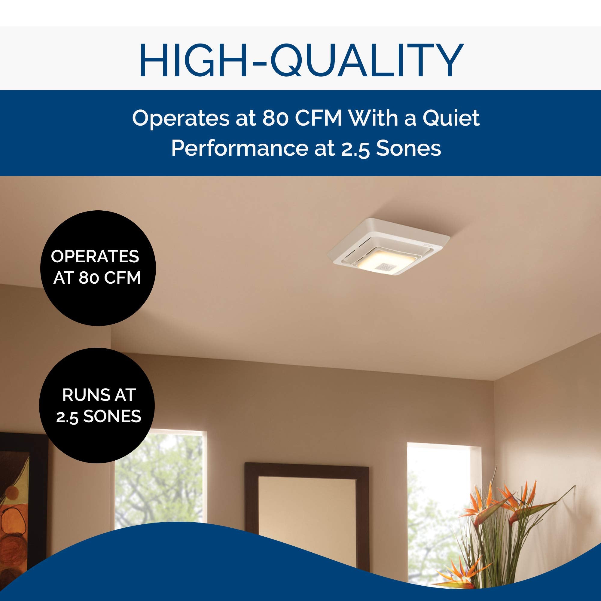 Broan Nutone Spk80L Bluetooth Speaker Ventilation Fan With Led Light, 80 Cfm, 2.5 Sones, White